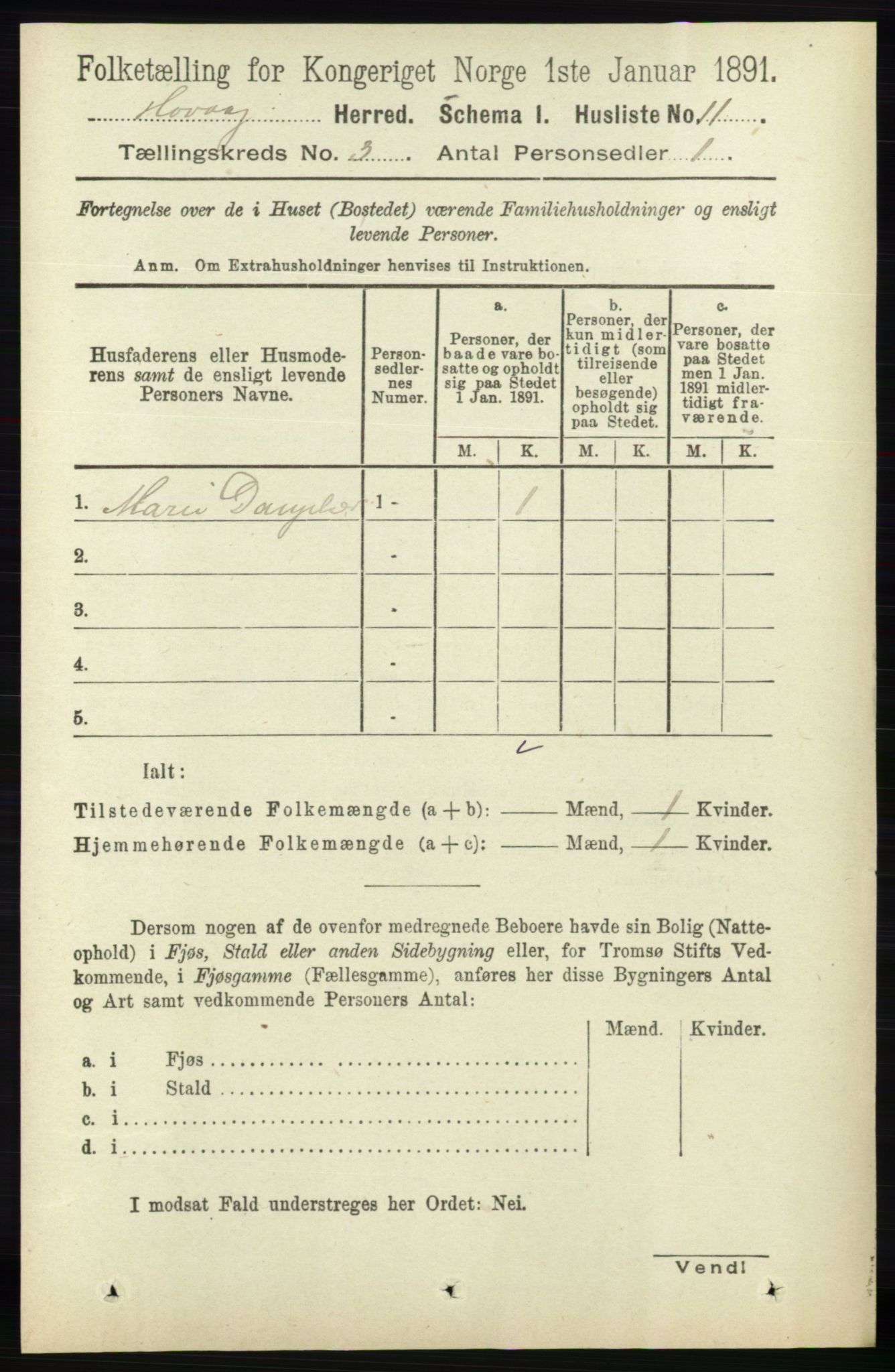 RA, 1891 census for 0927 Høvåg, 1891, p. 929