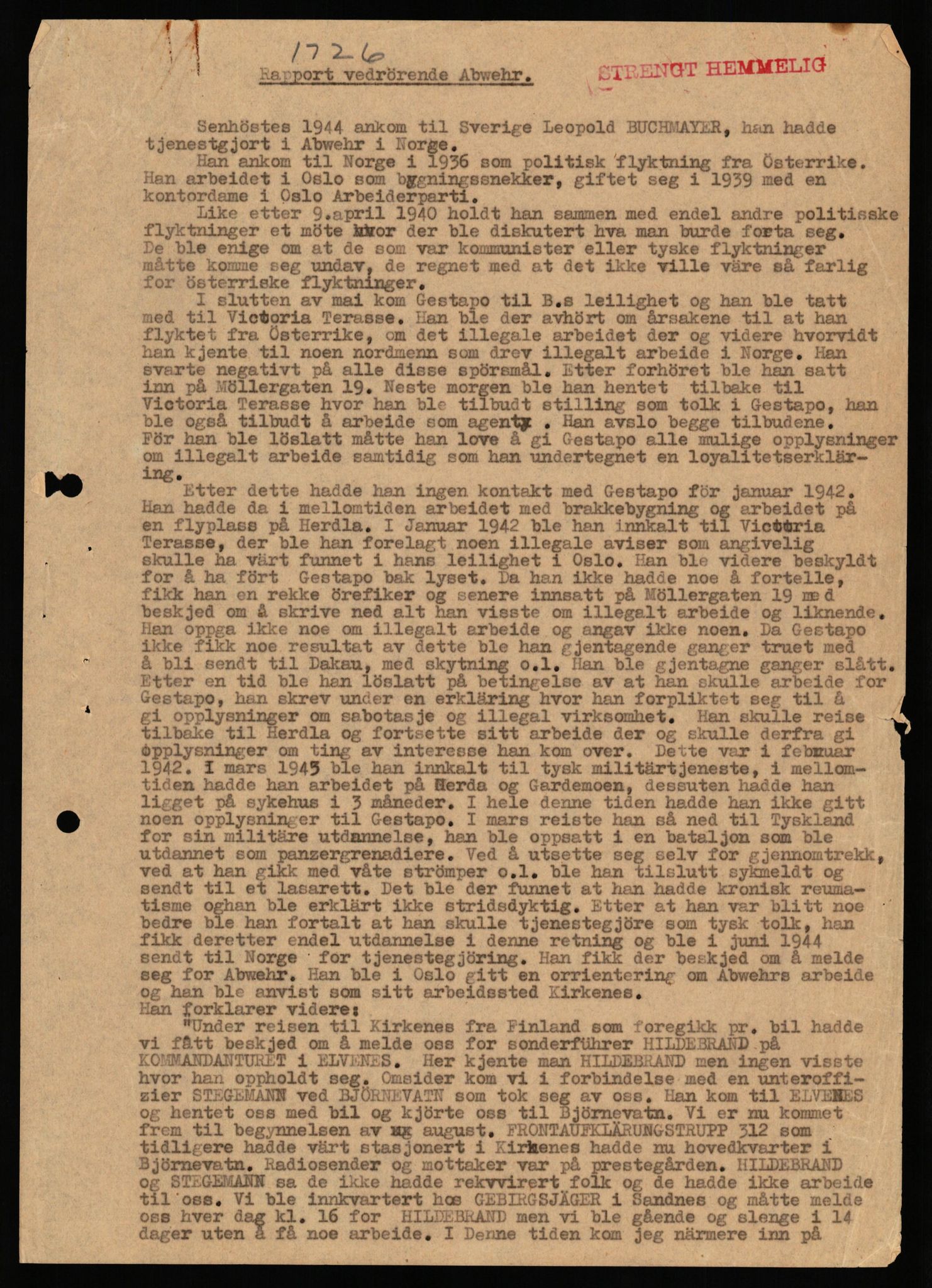 Forsvaret, Forsvarets overkommando II, AV/RA-RAFA-3915/D/Db/L0038: CI Questionaires. Tyske okkupasjonsstyrker i Norge. Østerrikere., 1945-1946, p. 142