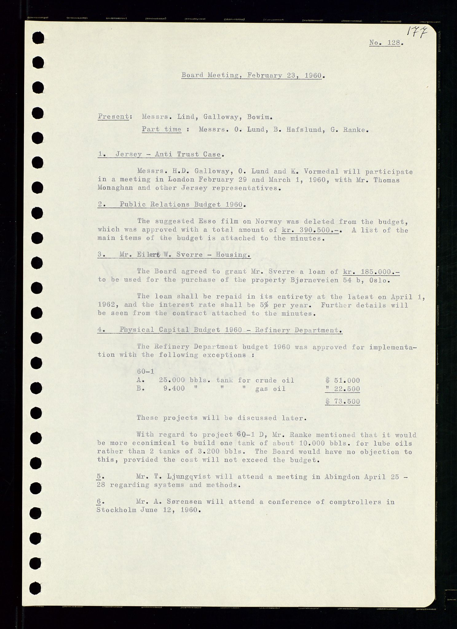 Pa 0982 - Esso Norge A/S, AV/SAST-A-100448/A/Aa/L0001/0002: Den administrerende direksjon Board minutes (styrereferater) / Den administrerende direksjon Board minutes (styrereferater), 1960-1961, p. 13