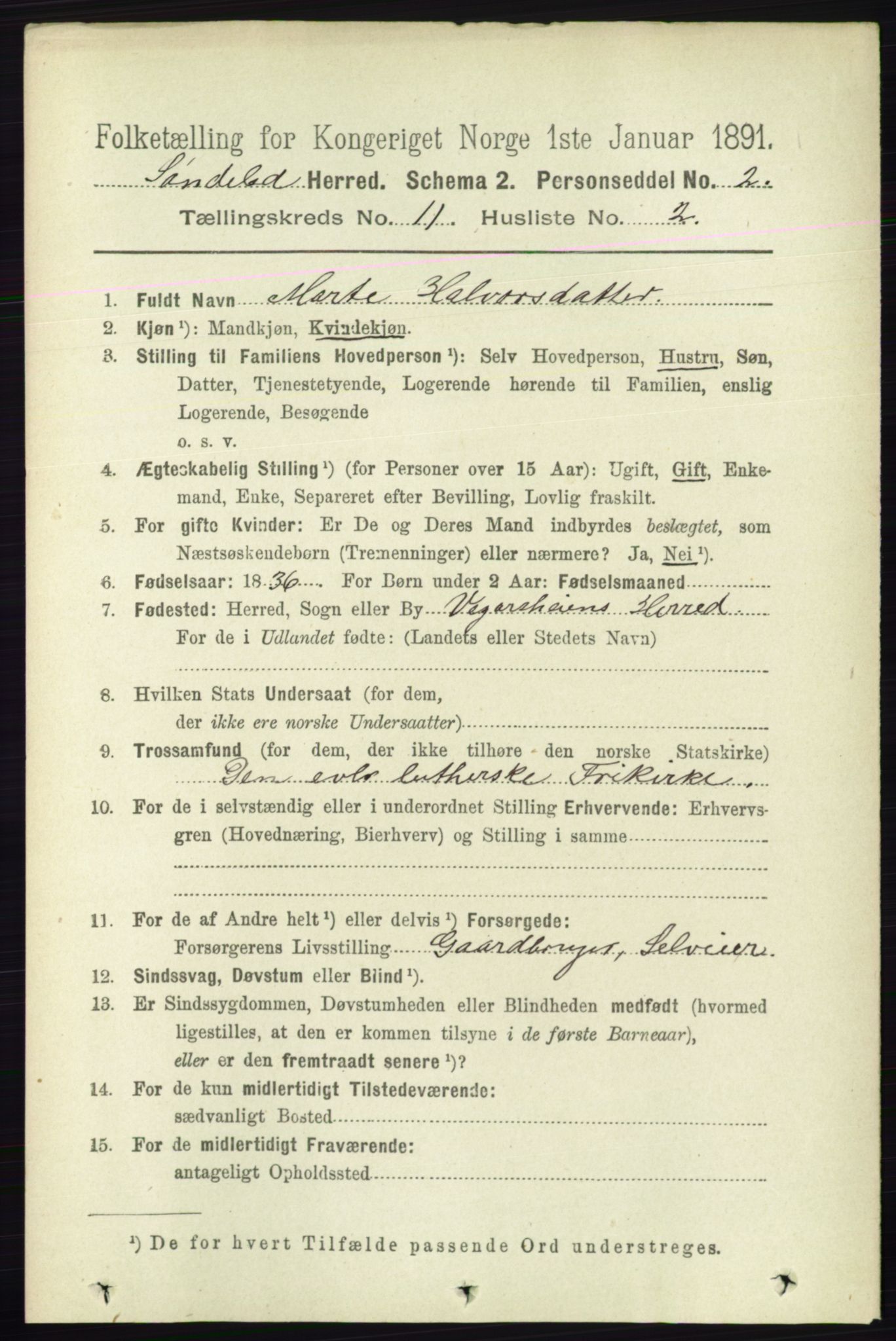 RA, 1891 census for 0913 Søndeled, 1891, p. 3296