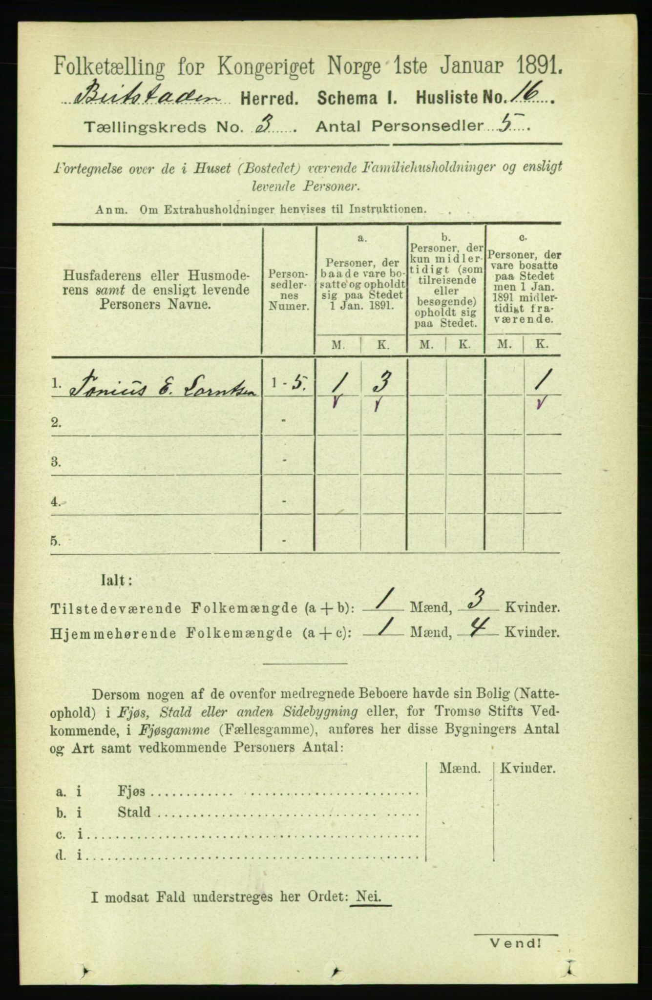 RA, 1891 census for 1727 Beitstad, 1891, p. 694