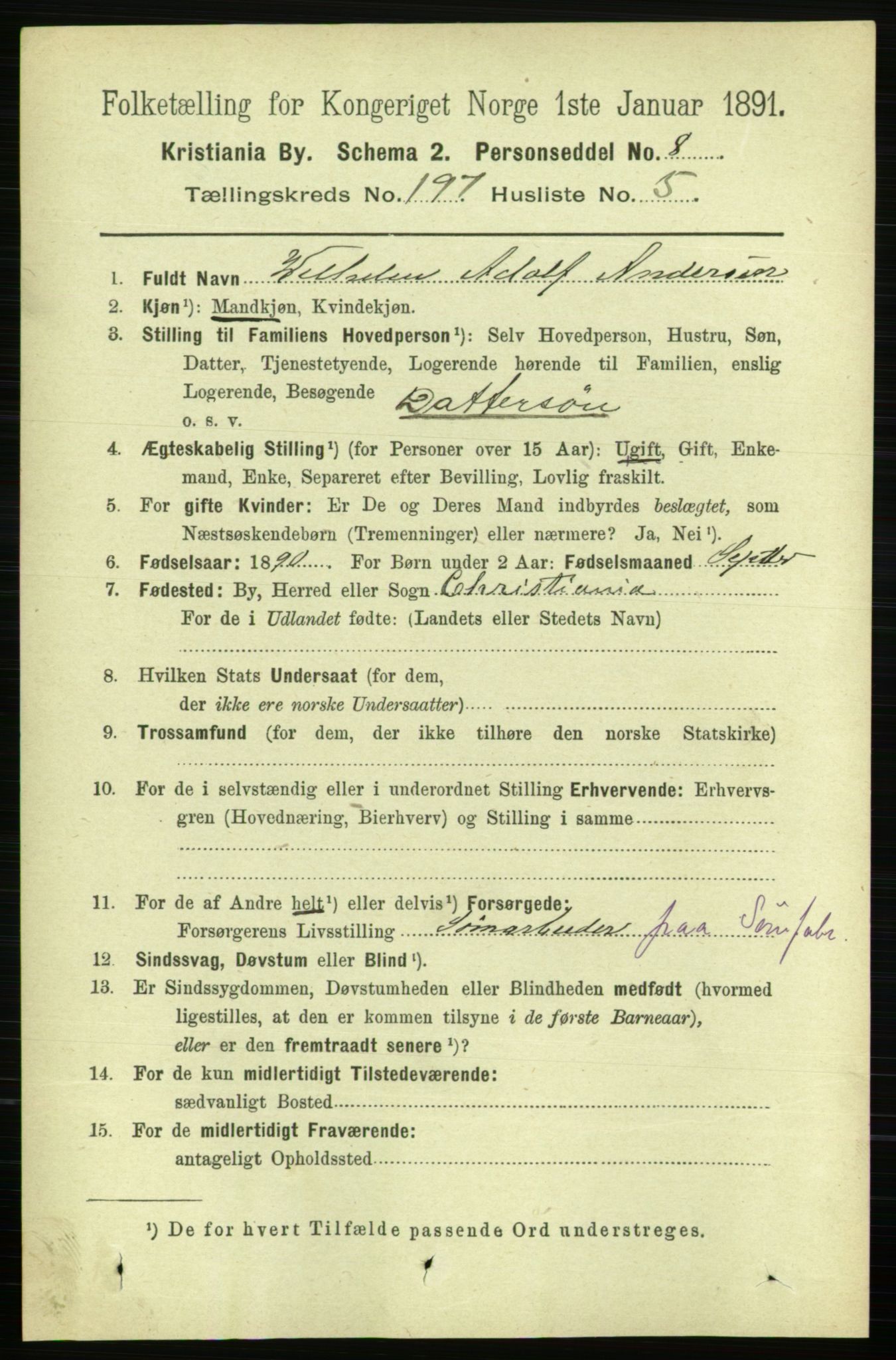 RA, 1891 census for 0301 Kristiania, 1891, p. 118897
