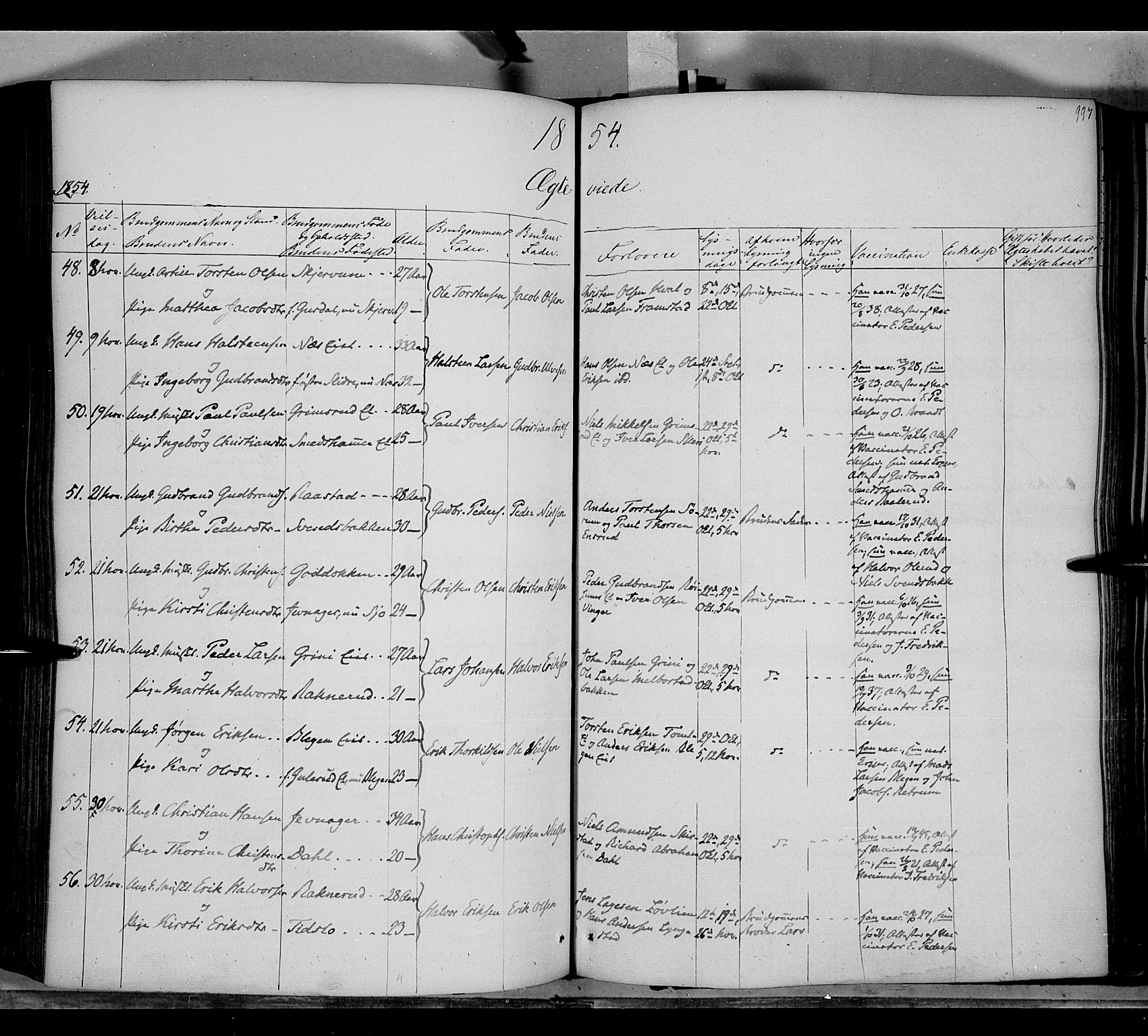 Gran prestekontor, SAH/PREST-112/H/Ha/Haa/L0011: Parish register (official) no. 11, 1842-1856, p. 992-993