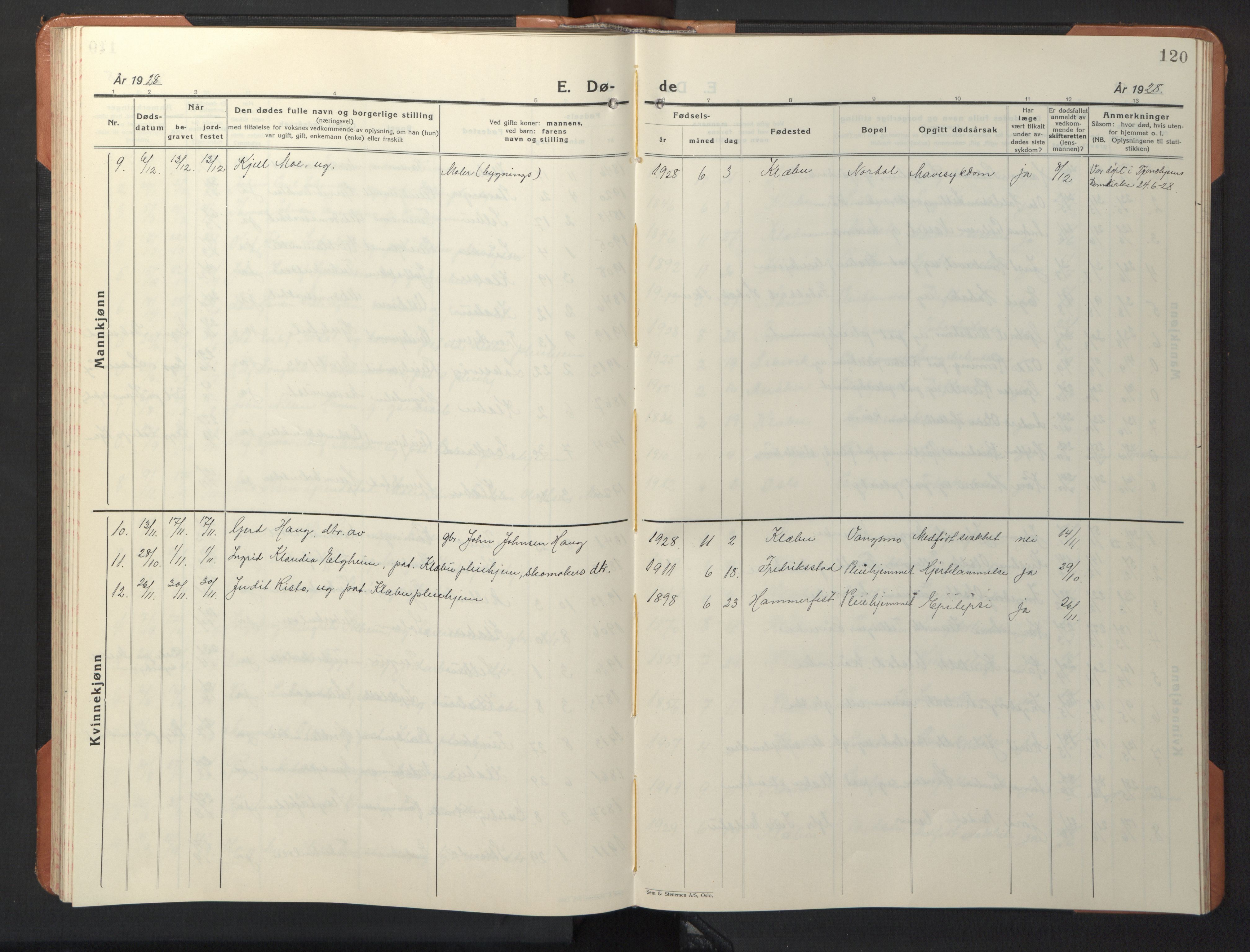 Ministerialprotokoller, klokkerbøker og fødselsregistre - Sør-Trøndelag, AV/SAT-A-1456/618/L0454: Parish register (copy) no. 618C05, 1926-1946, p. 120