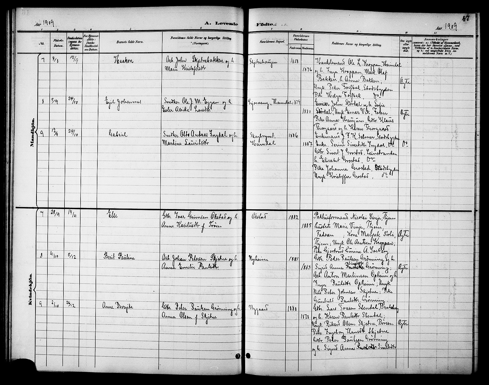 Ministerialprotokoller, klokkerbøker og fødselsregistre - Sør-Trøndelag, SAT/A-1456/621/L0460: Parish register (copy) no. 621C03, 1896-1914, p. 47