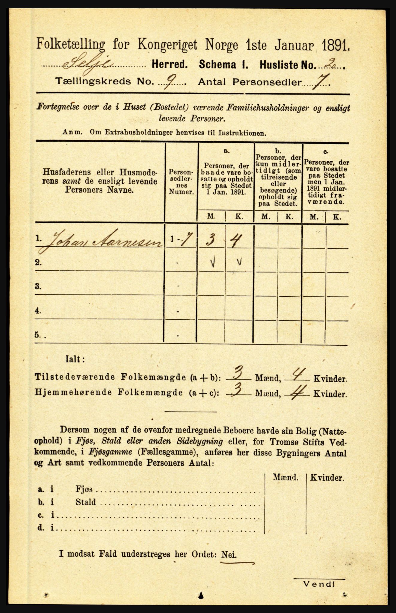 RA, 1891 census for 1441 Selje, 1891, p. 2649