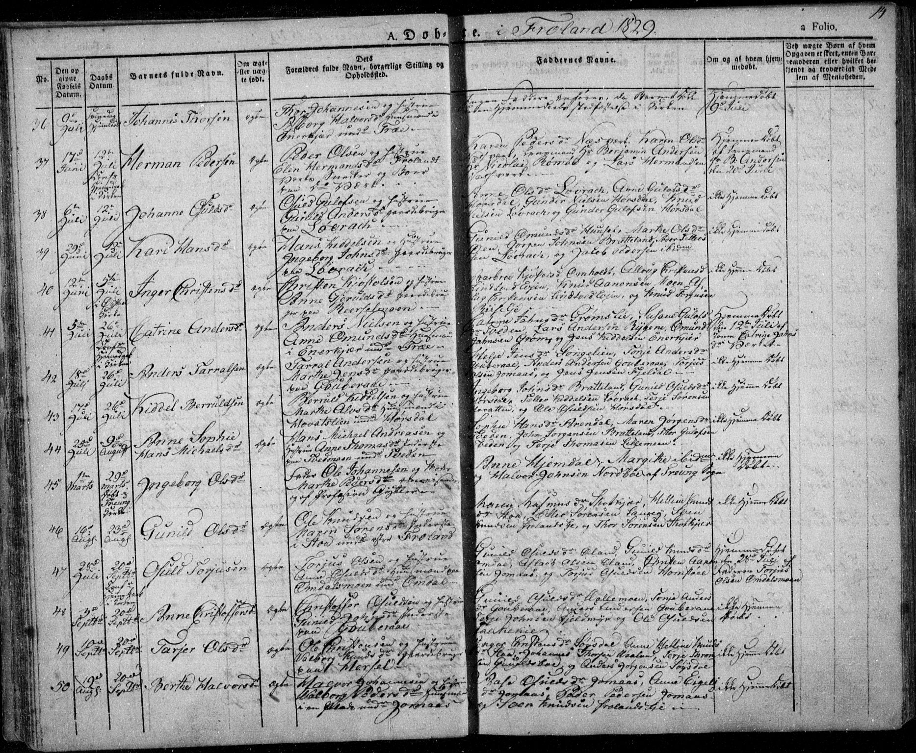 Froland sokneprestkontor, AV/SAK-1111-0013/F/Fa/L0001: Parish register (official) no. A 1, 1827-1844, p. 14