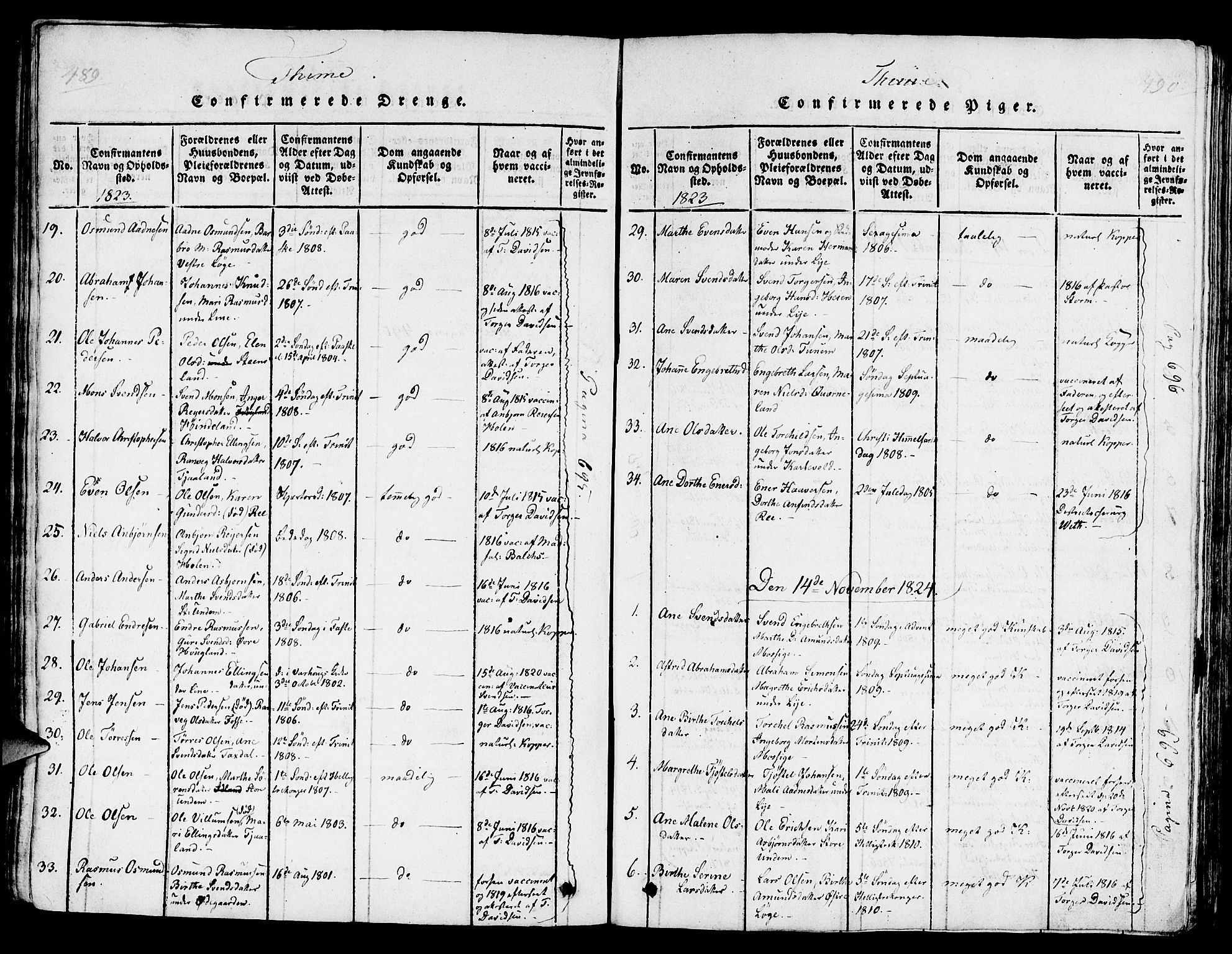 Lye sokneprestkontor, SAST/A-101794/001/30/30BA/L0003: Parish register (official) no. A 3 /1, 1816-1826, p. 489-490