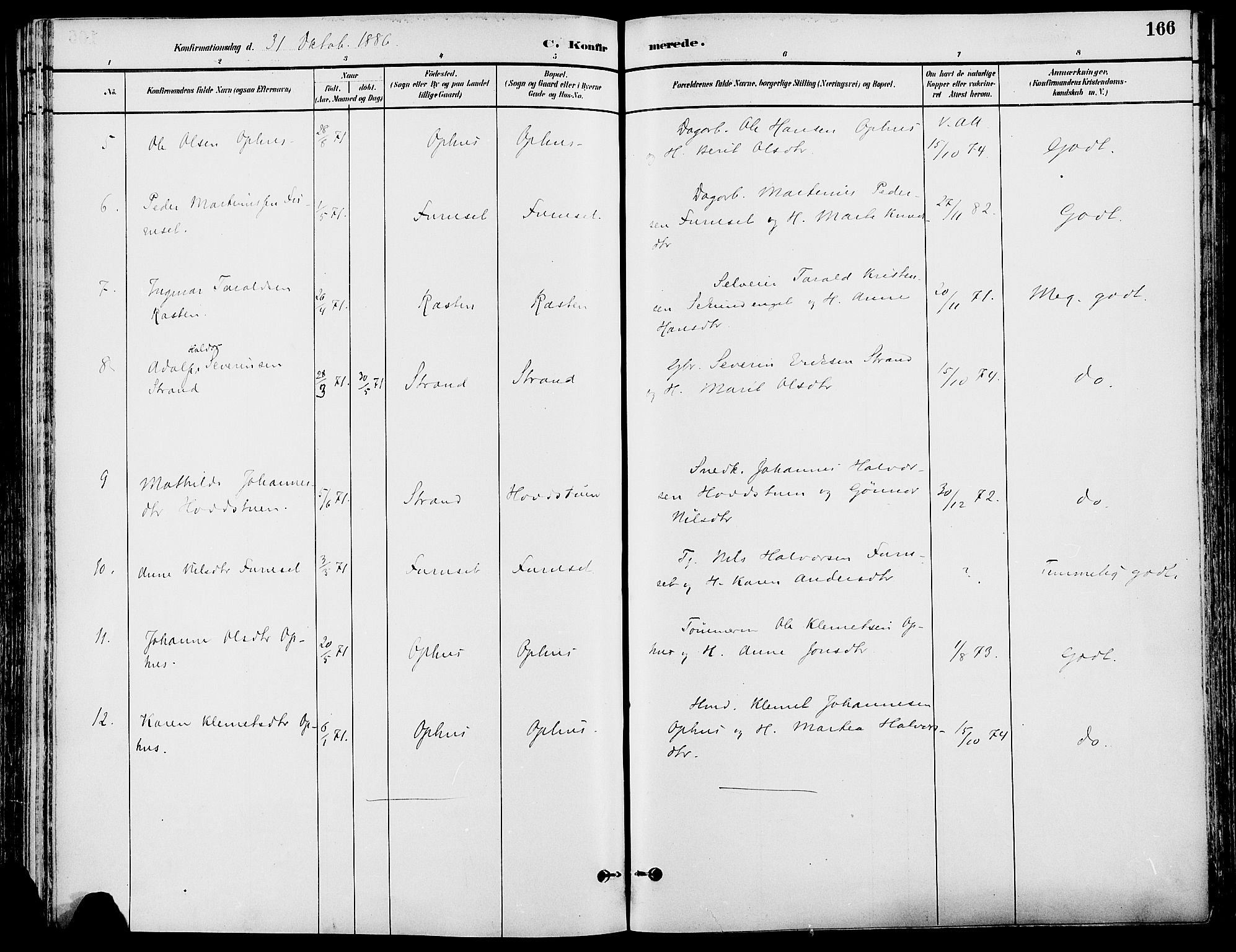 Stor-Elvdal prestekontor, SAH/PREST-052/H/Ha/Haa/L0002: Parish register (official) no. 2, 1882-1907, p. 166