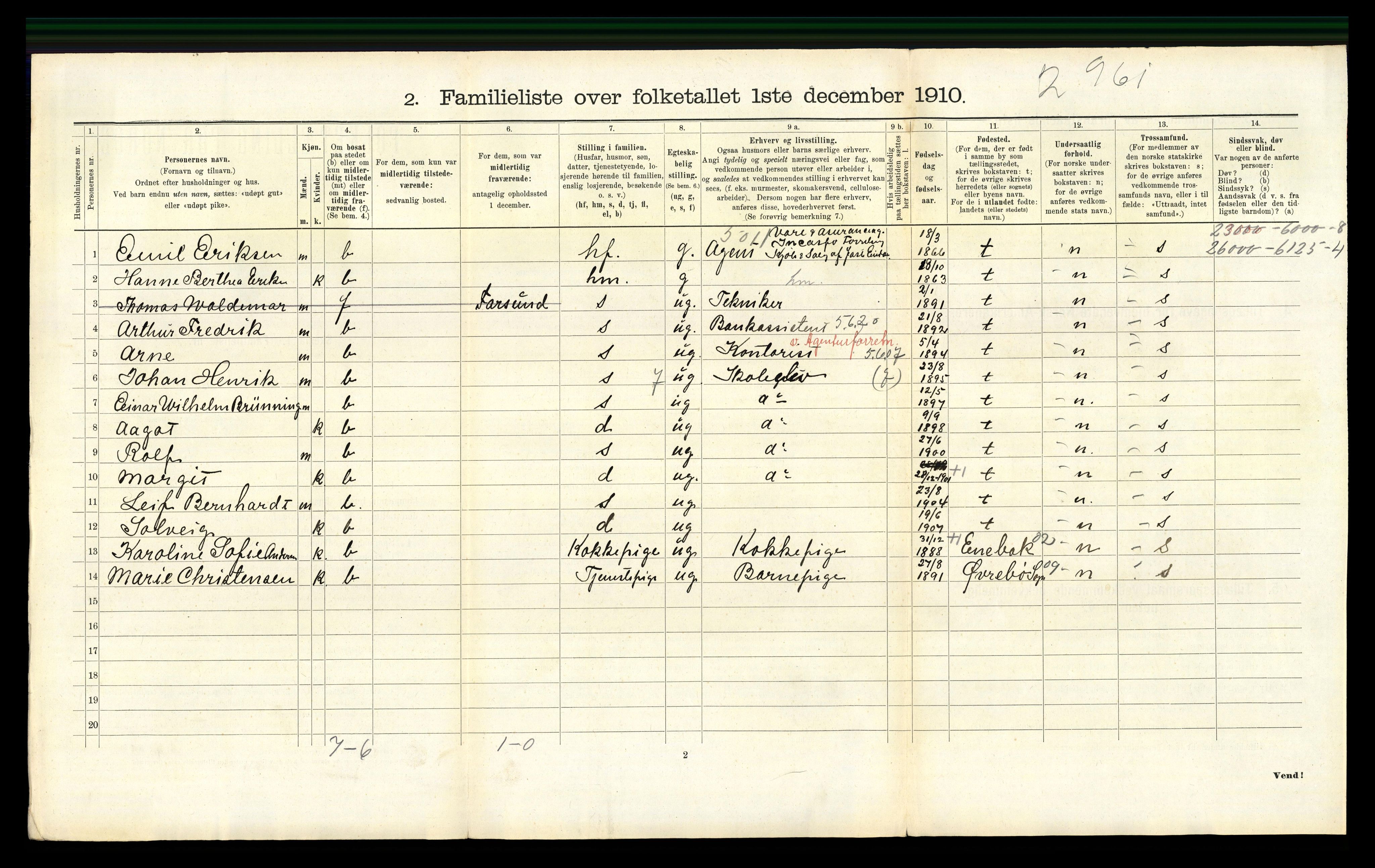 RA, 1910 census for Kristiansand, 1910, p. 2159