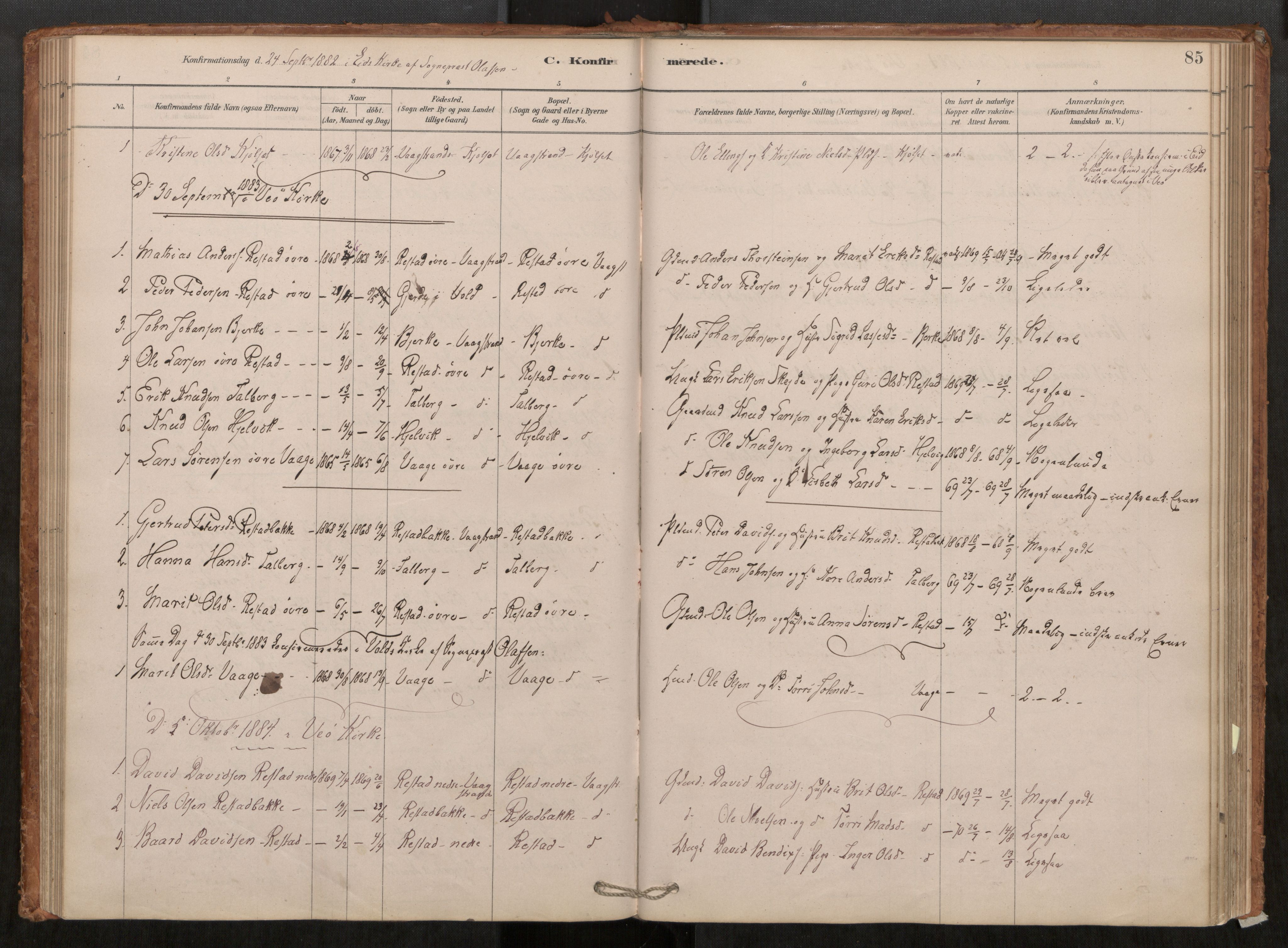 Ministerialprotokoller, klokkerbøker og fødselsregistre - Møre og Romsdal, SAT/A-1454/550/L0621: Parish register (official) no. 550A01, 1878-1915, p. 85