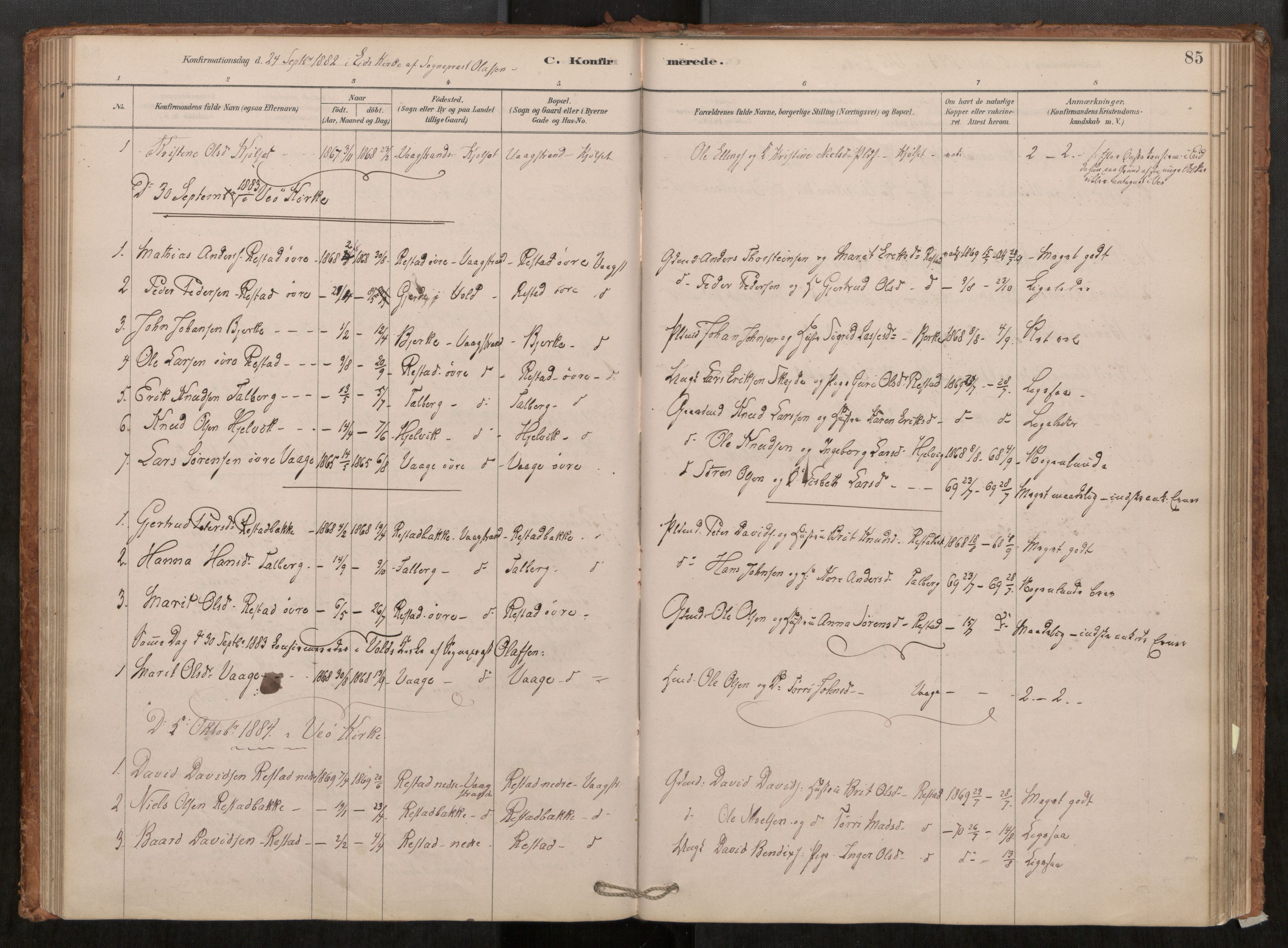 Ministerialprotokoller, klokkerbøker og fødselsregistre - Møre og Romsdal, AV/SAT-A-1454/550/L0621: Parish register (official) no. 550A01, 1878-1915, p. 85