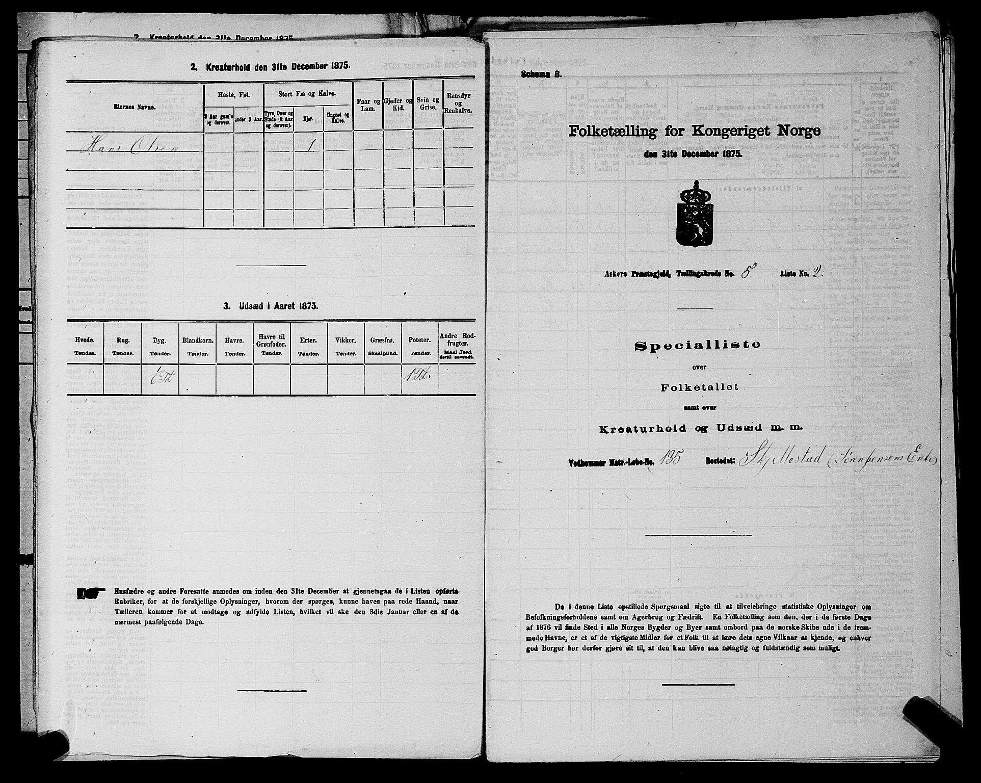 RA, 1875 census for 0220P Asker, 1875, p. 1032