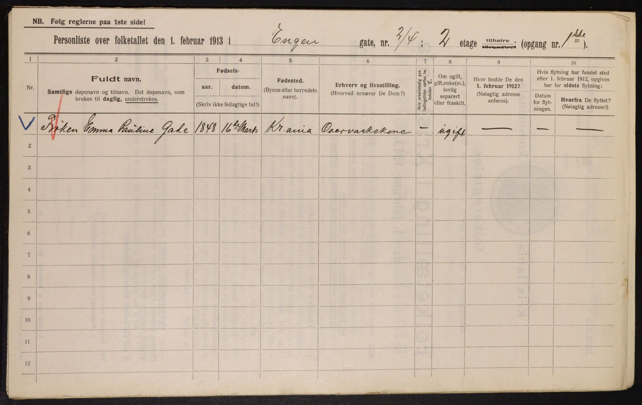 OBA, Municipal Census 1913 for Kristiania, 1913, p. 21822