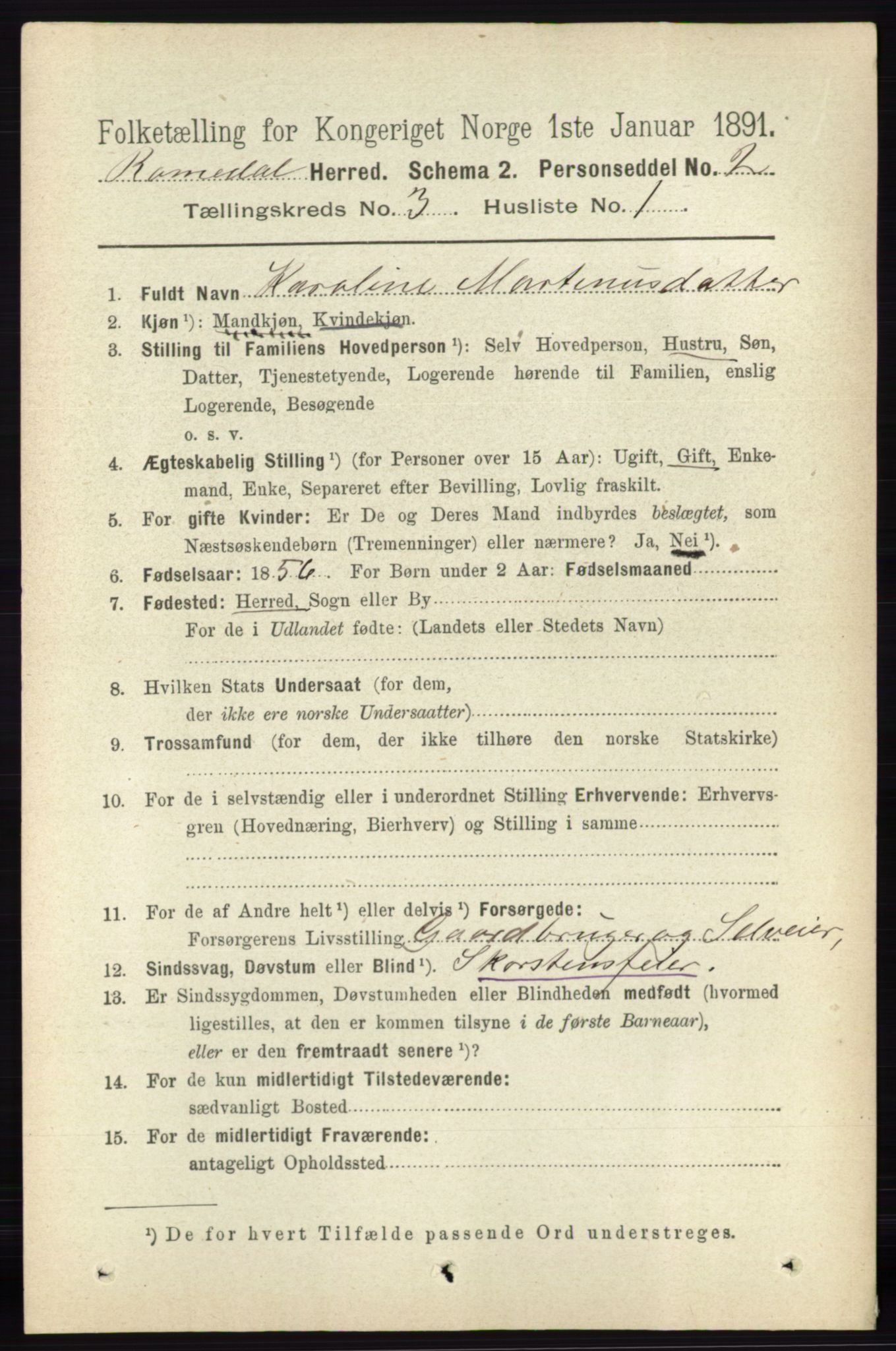 RA, 1891 census for 0416 Romedal, 1891, p. 1420