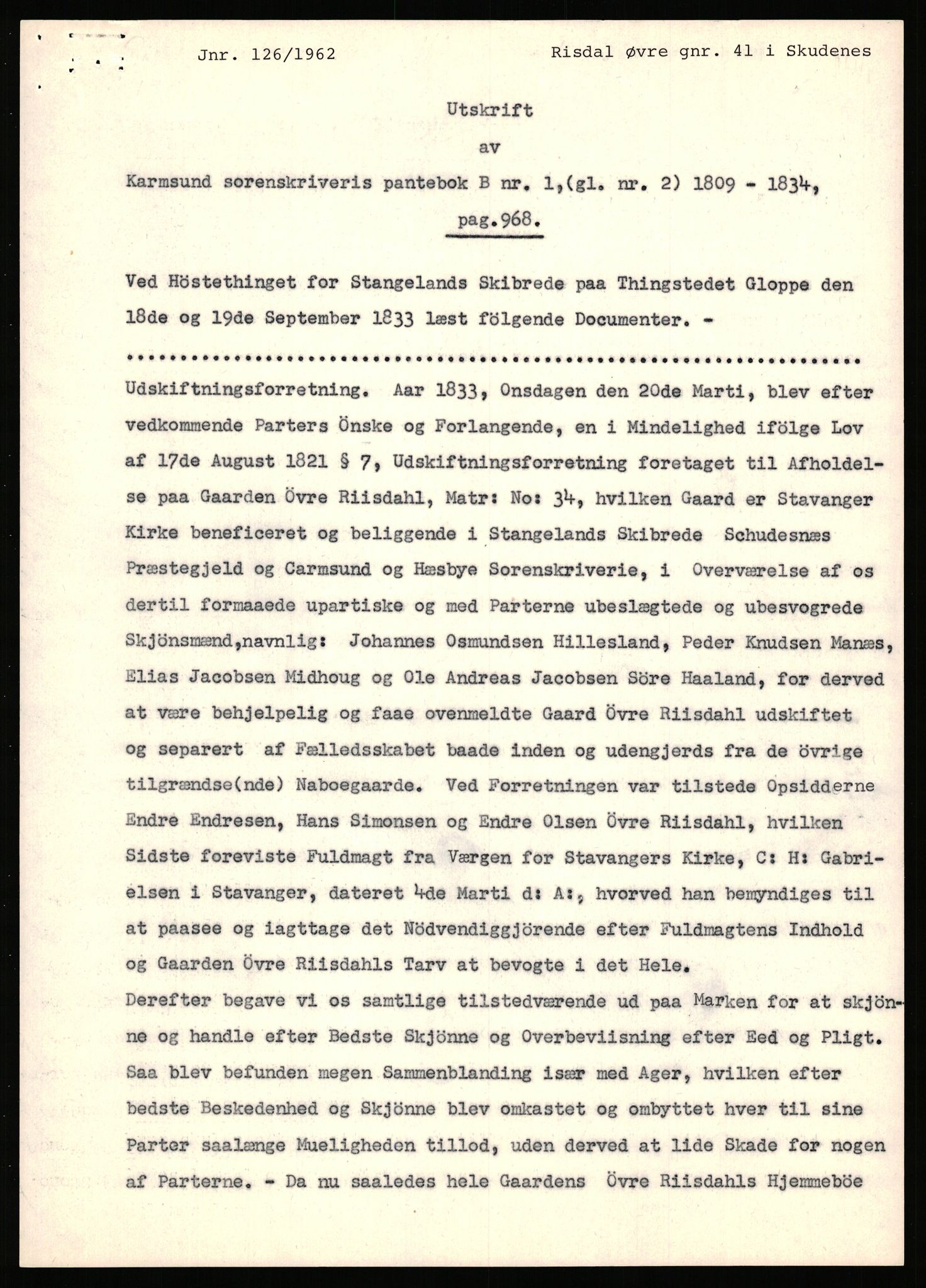 Statsarkivet i Stavanger, AV/SAST-A-101971/03/Y/Yj/L0068: Avskrifter sortert etter gårdsnavn: Refsnes - Risjell, 1750-1930, p. 558