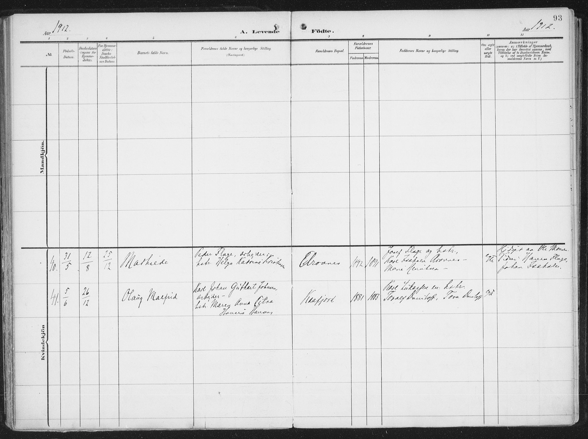 Alta sokneprestkontor, SATØ/S-1338/H/Ha/L0005.kirke: Parish register (official) no. 5, 1904-1918, p. 93