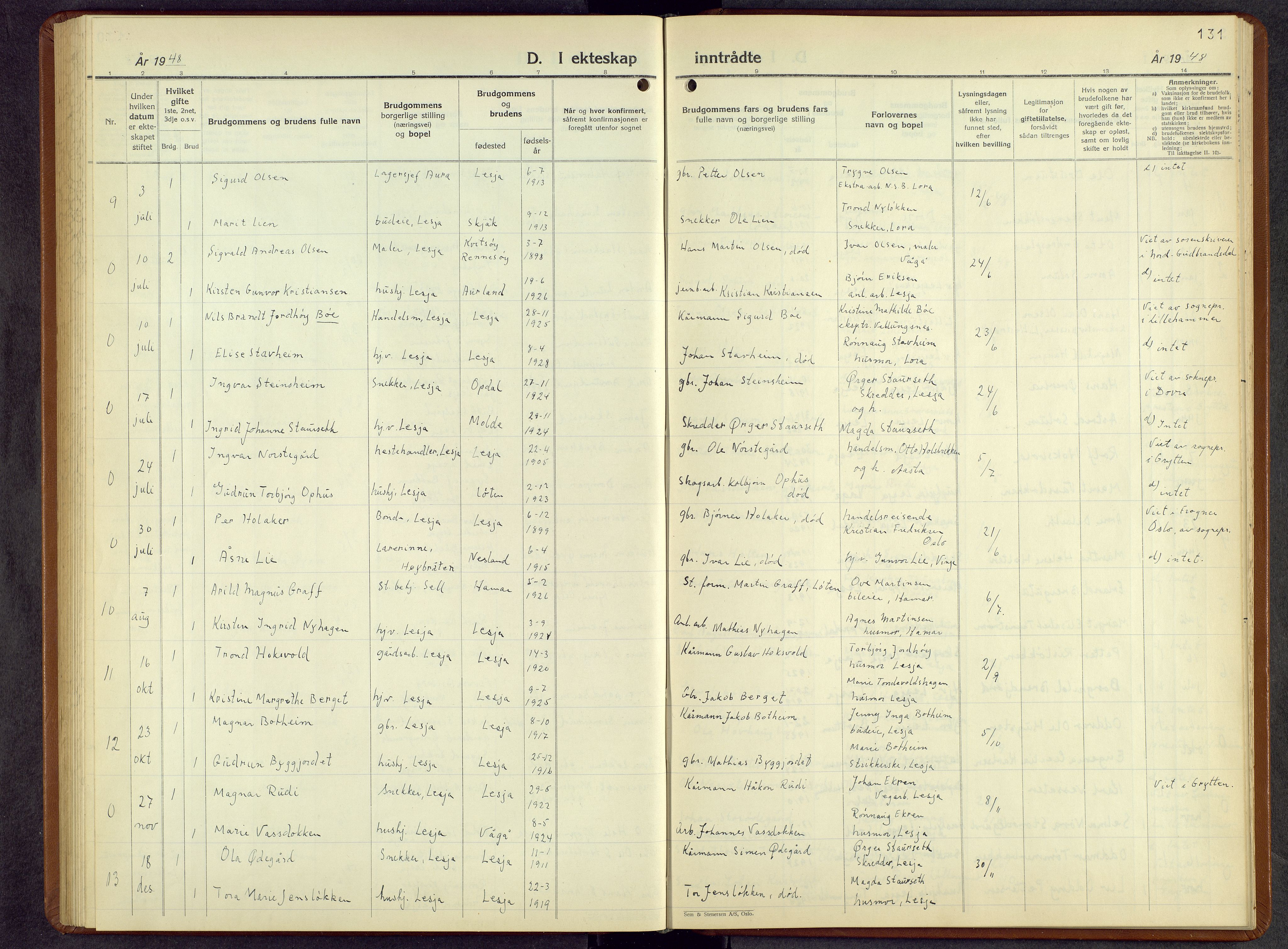 Lesja prestekontor, AV/SAH-PREST-068/H/Ha/Hab/L0010: Parish register (copy) no. 10, 1925-1960, p. 131