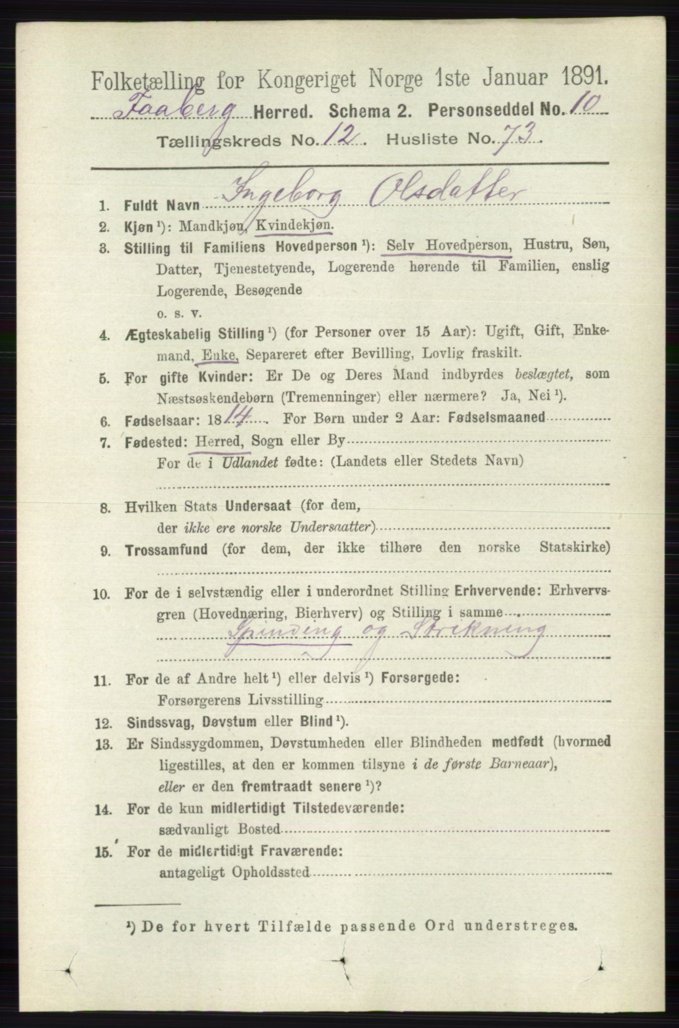 RA, 1891 census for 0524 Fåberg, 1891, p. 5157