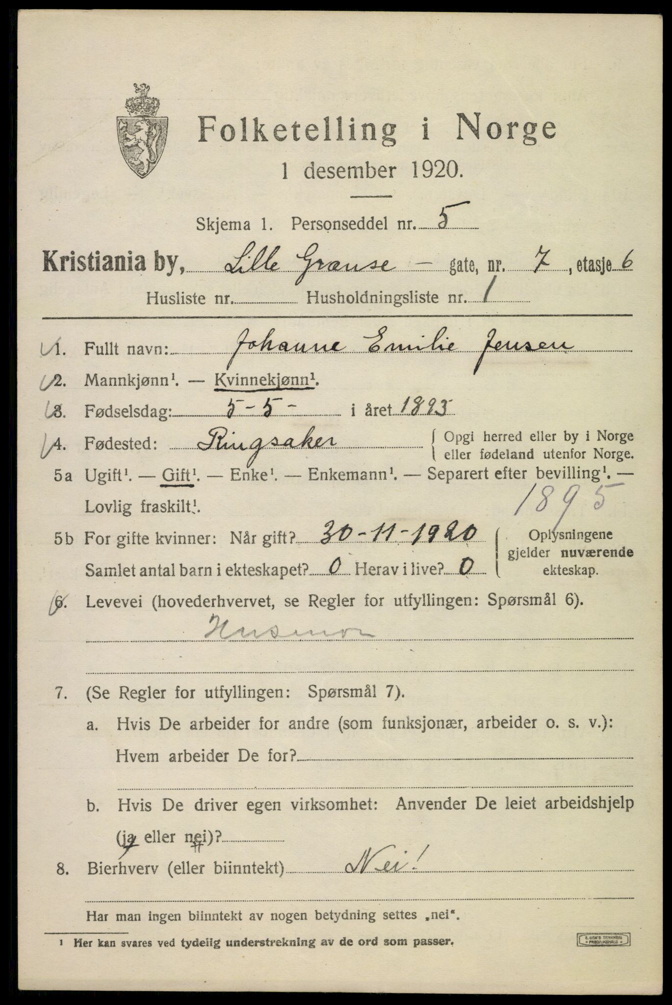 SAO, 1920 census for Kristiania, 1920, p. 364645