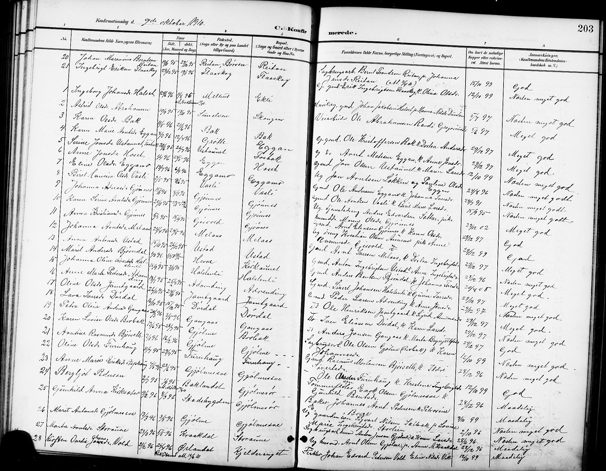 Ministerialprotokoller, klokkerbøker og fødselsregistre - Sør-Trøndelag, SAT/A-1456/668/L0819: Parish register (copy) no. 668C08, 1899-1912, p. 203