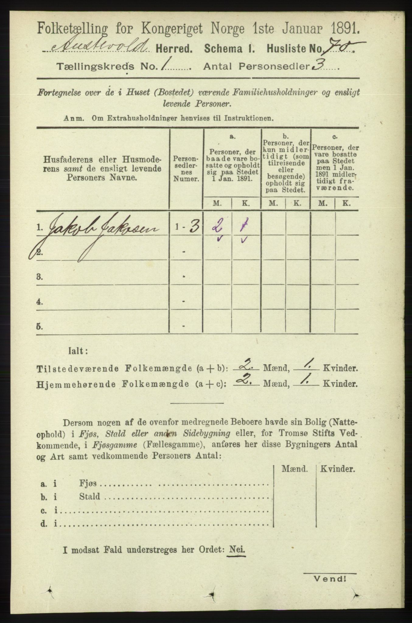 RA, 1891 census for 1244 Austevoll, 1891, p. 87