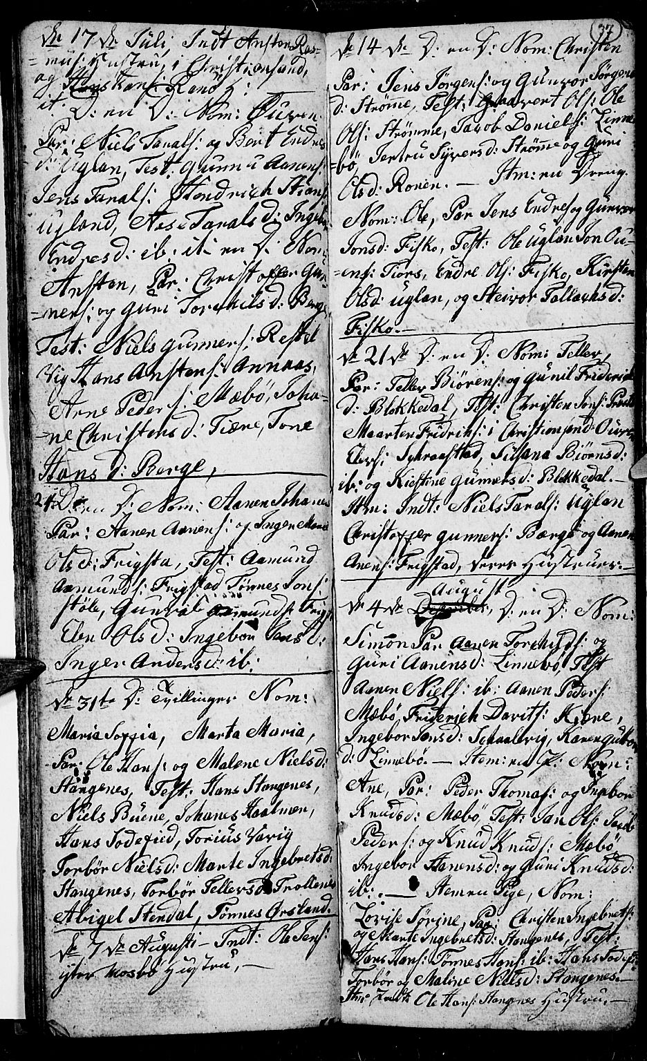 Oddernes sokneprestkontor, AV/SAK-1111-0033/F/Fb/Fba/L0002: Parish register (copy) no. B 2, 1791-1806, p. 37