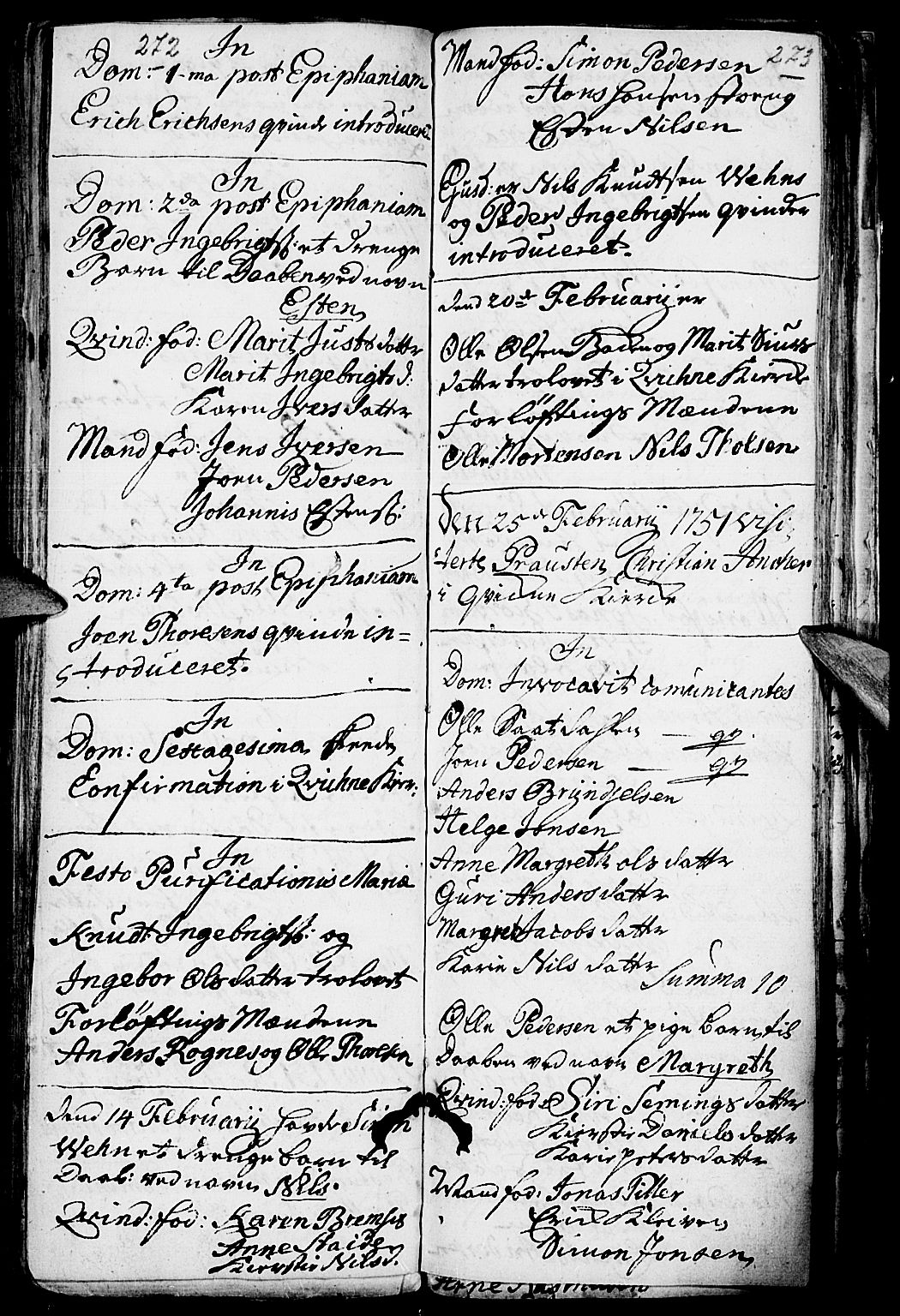 Kvikne prestekontor, SAH/PREST-064/H/Ha/Haa/L0001: Parish register (official) no. 1, 1740-1756, p. 272-273