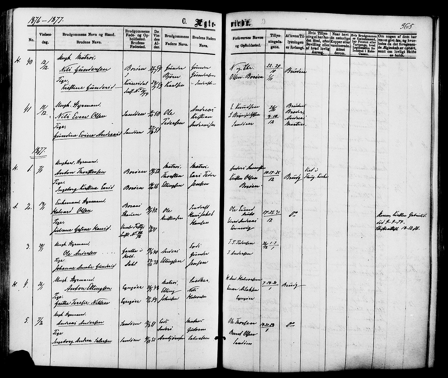 Dypvåg sokneprestkontor, SAK/1111-0007/F/Fa/Faa/L0007: Parish register (official) no. A 7/ 1, 1872-1884, p. 365
