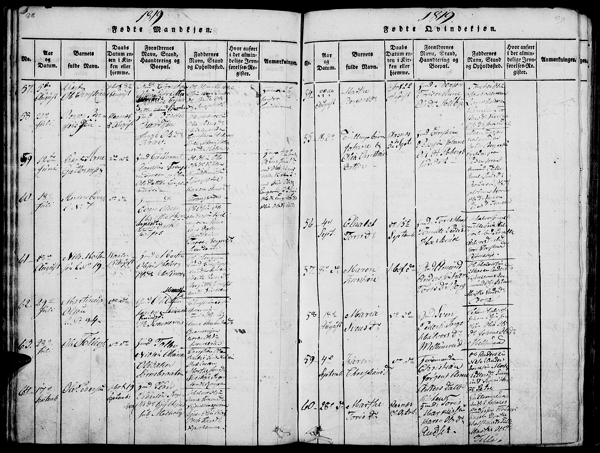Hof prestekontor, SAH/PREST-038/H/Ha/Haa/L0005: Parish register (official) no. 5, 1816-1822, p. 88-89