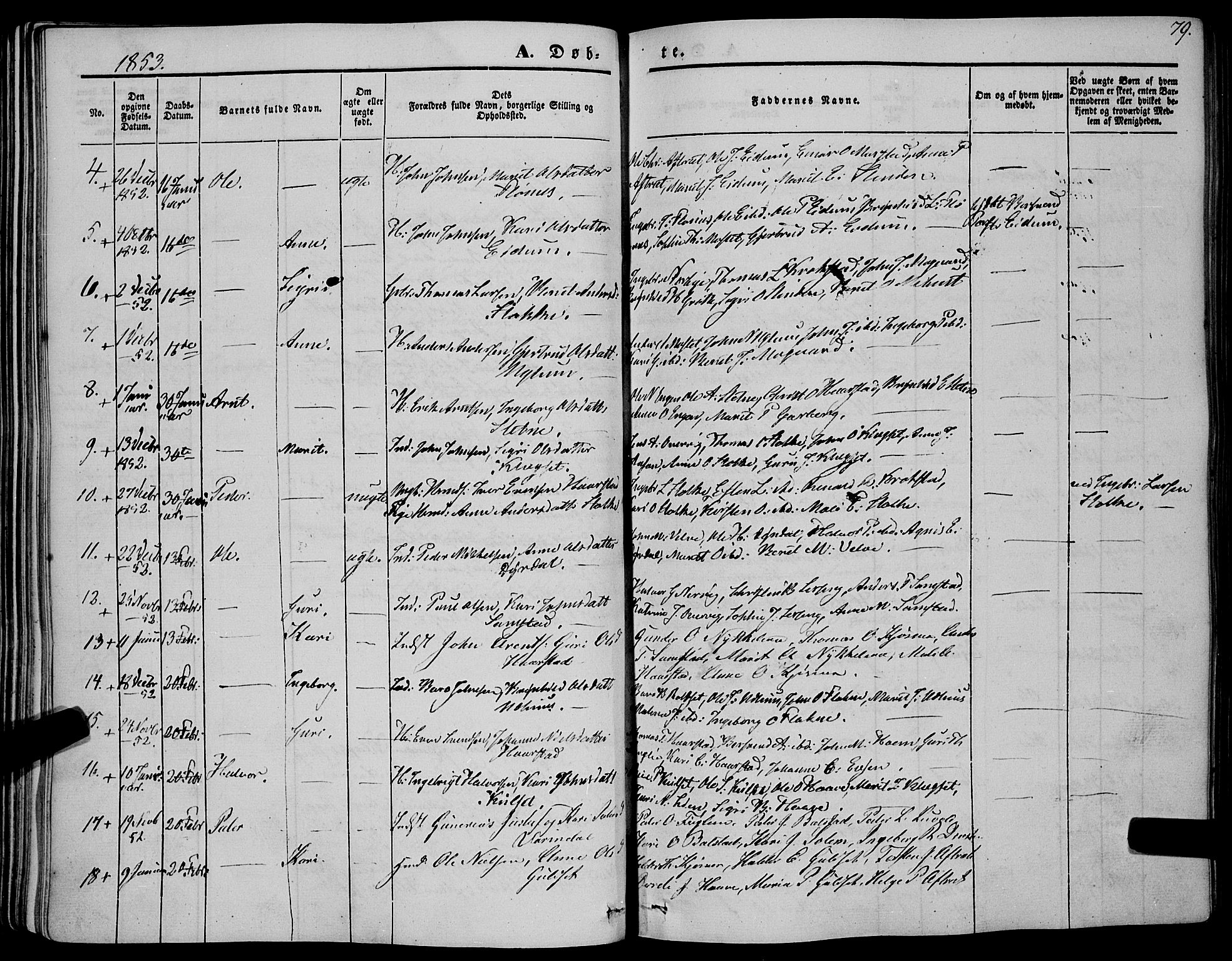 Ministerialprotokoller, klokkerbøker og fødselsregistre - Sør-Trøndelag, AV/SAT-A-1456/695/L1145: Parish register (official) no. 695A06 /1, 1843-1859, p. 79