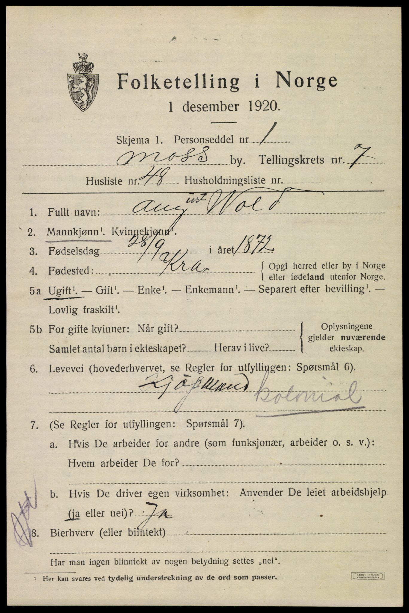 SAO, 1920 census for Moss, 1920, p. 20559