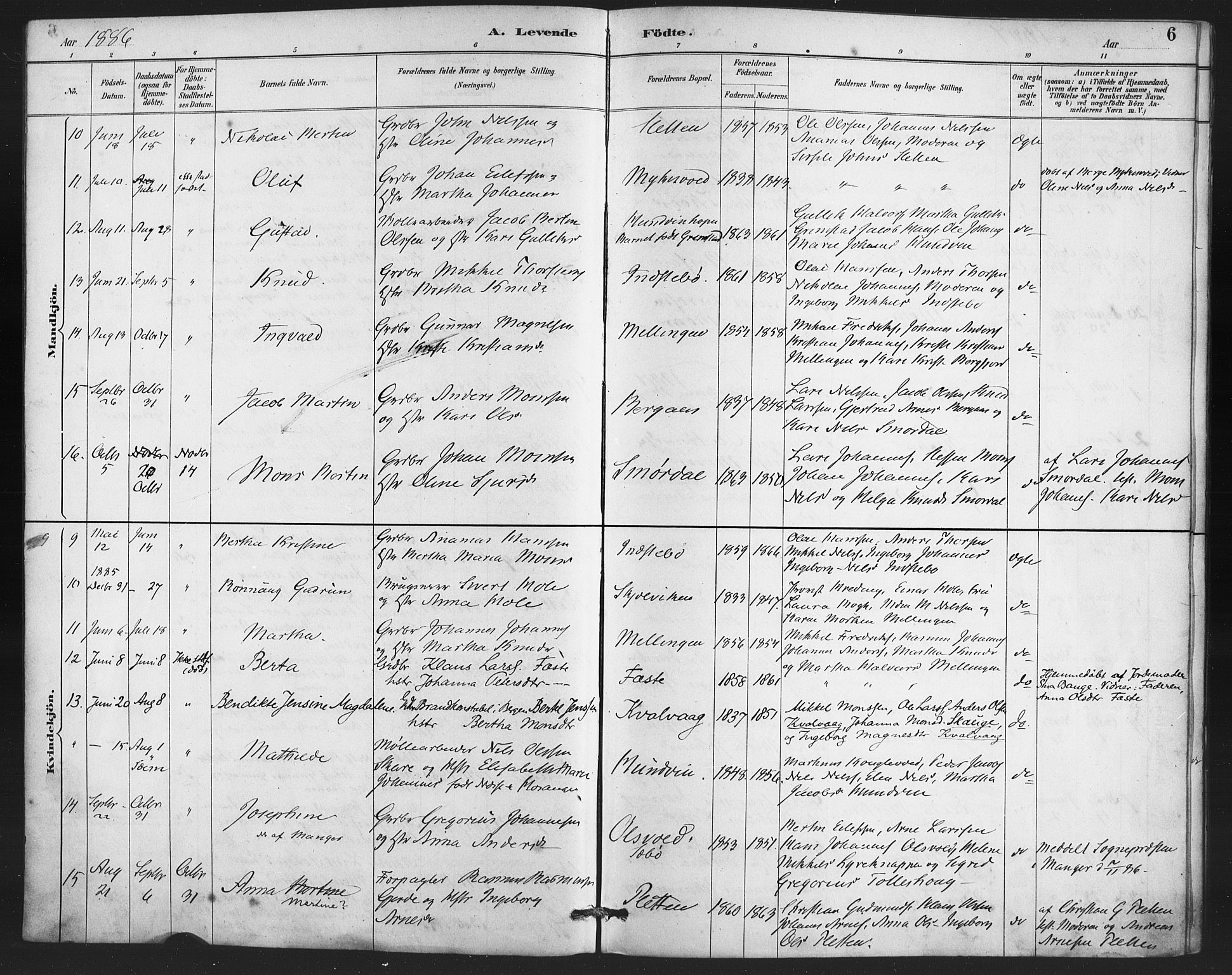 Lindås Sokneprestembete, SAB/A-76701/H/Haa: Parish register (official) no. E 1, 1886-1897, p. 6