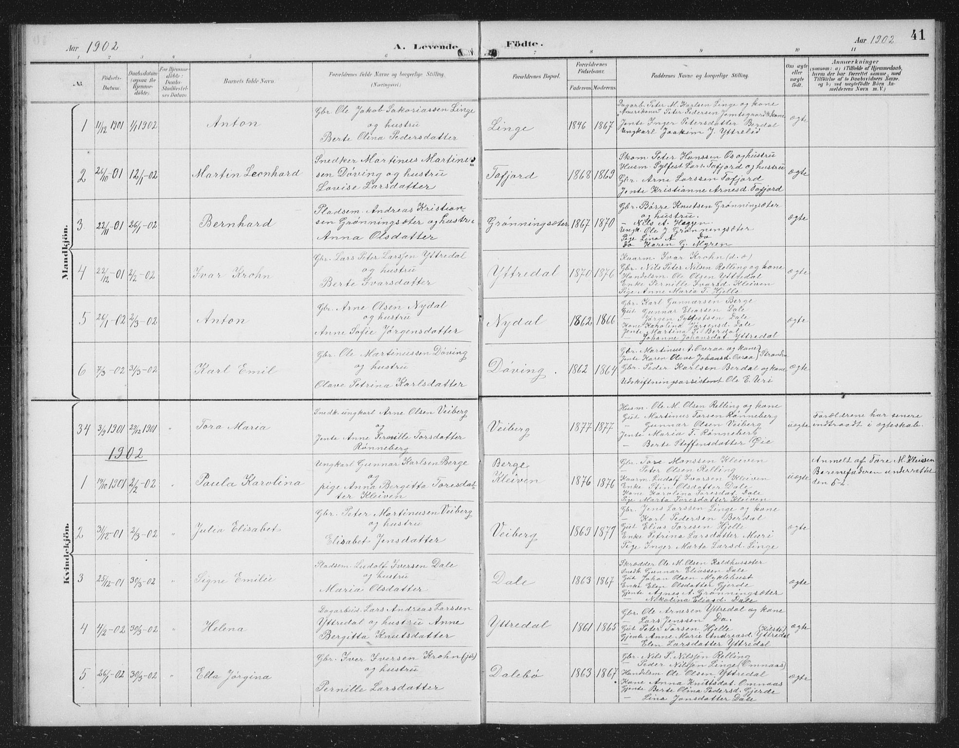 Ministerialprotokoller, klokkerbøker og fødselsregistre - Møre og Romsdal, SAT/A-1454/519/L0264: Parish register (copy) no. 519C05, 1892-1910, p. 41