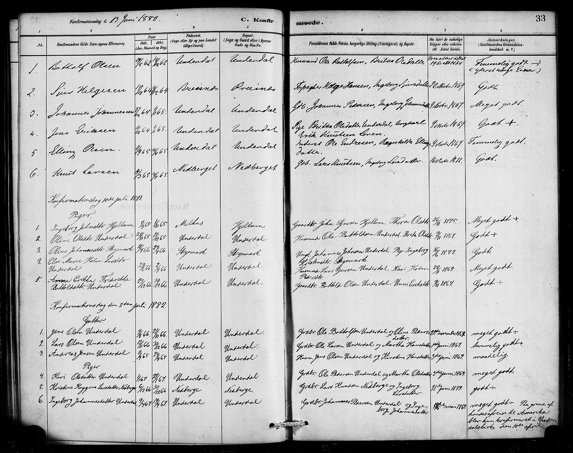 Aurland sokneprestembete, SAB/A-99937/H/Ha/Hae/L0001: Parish register (official) no. E 1, 1880-1907, p. 33