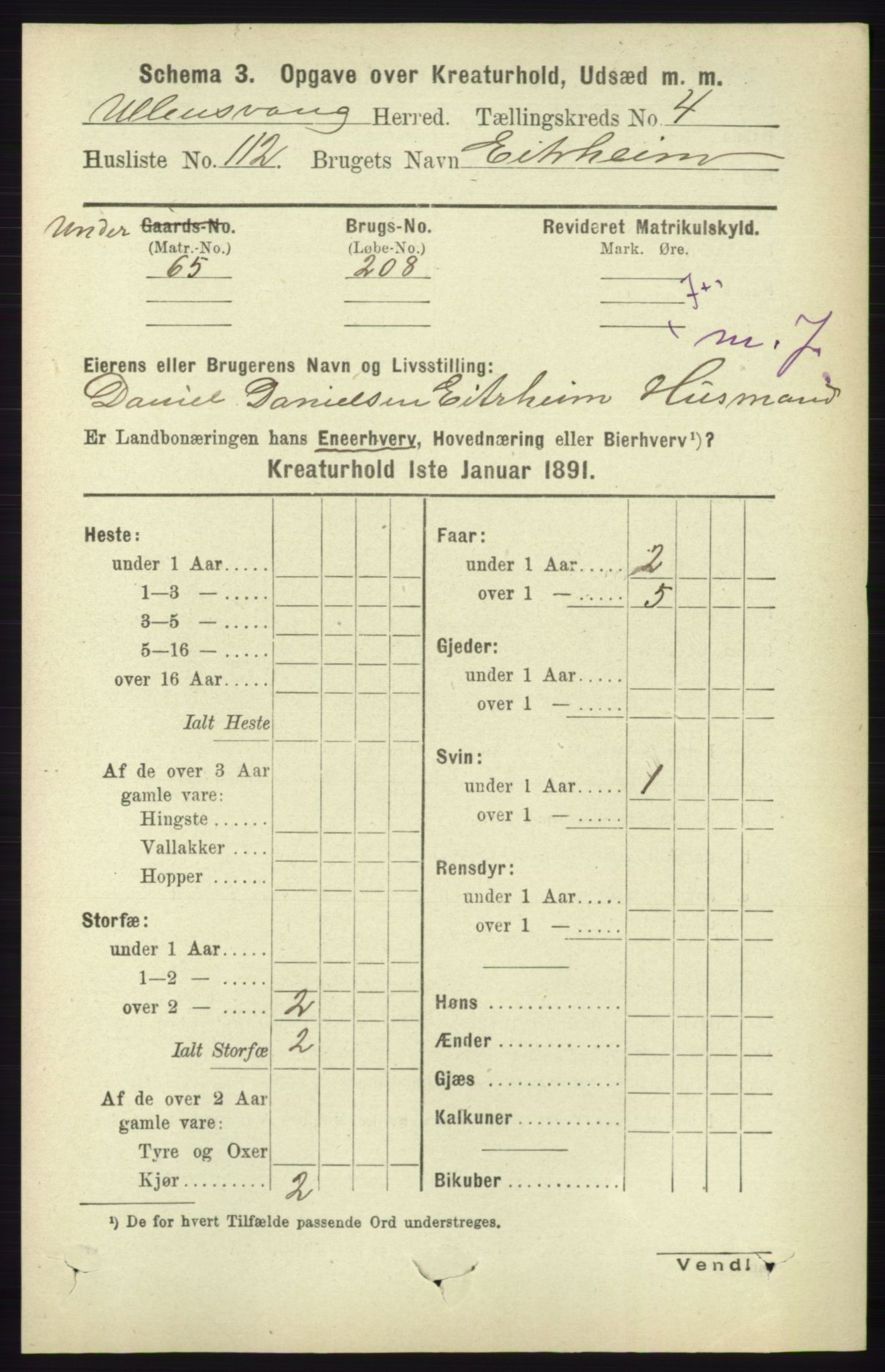 RA, 1891 census for 1230 Ullensvang, 1891, p. 7130