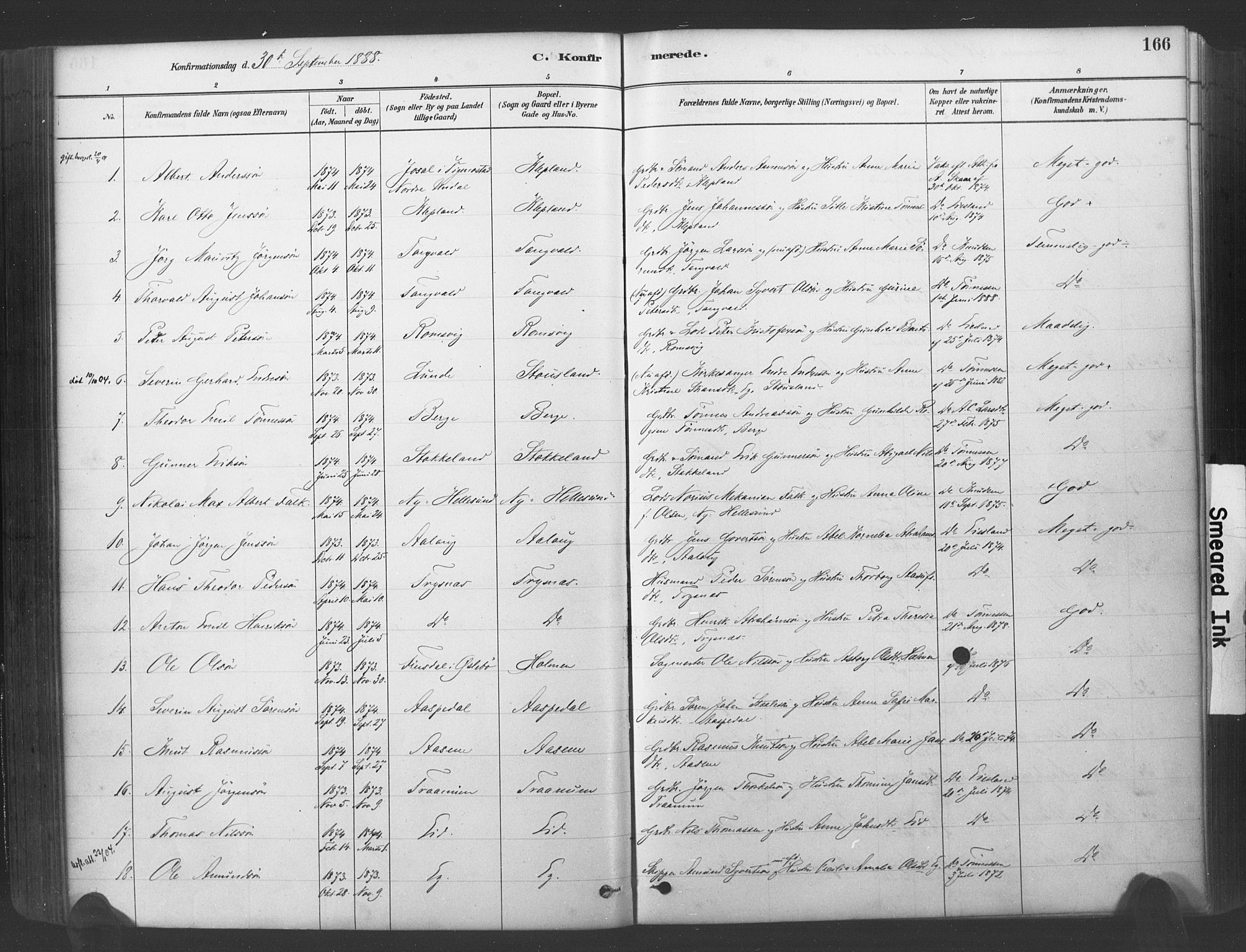 Søgne sokneprestkontor, SAK/1111-0037/F/Fa/Fab/L0012: Parish register (official) no. A 12, 1880-1891, p. 166