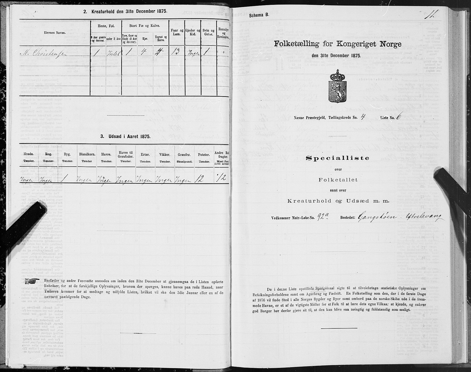 SAT, 1875 census for 1828P Nesna, 1875, p. 3011