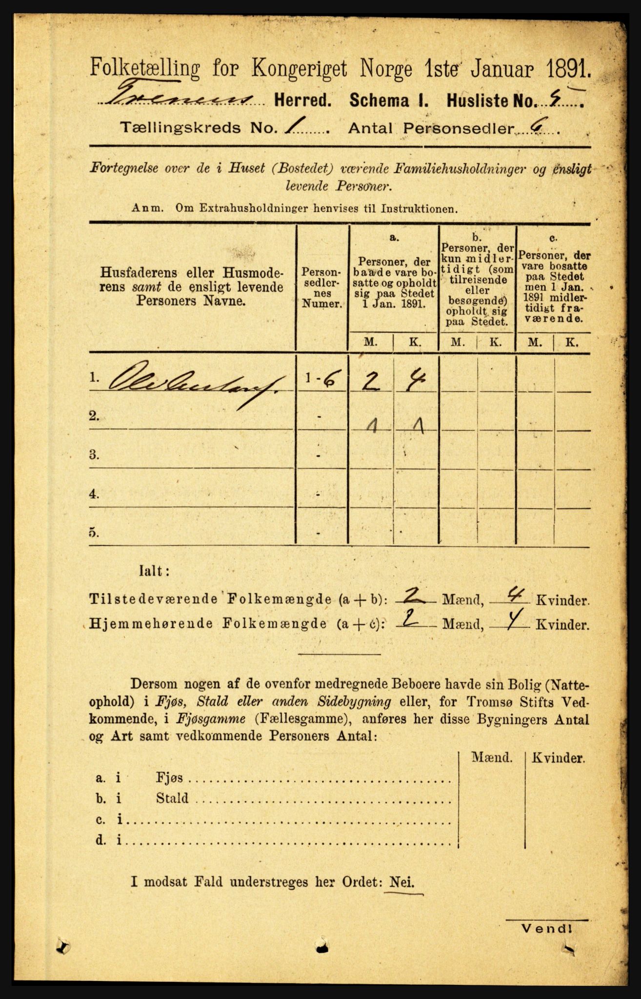 RA, 1891 census for 1835 Træna, 1891, p. 13