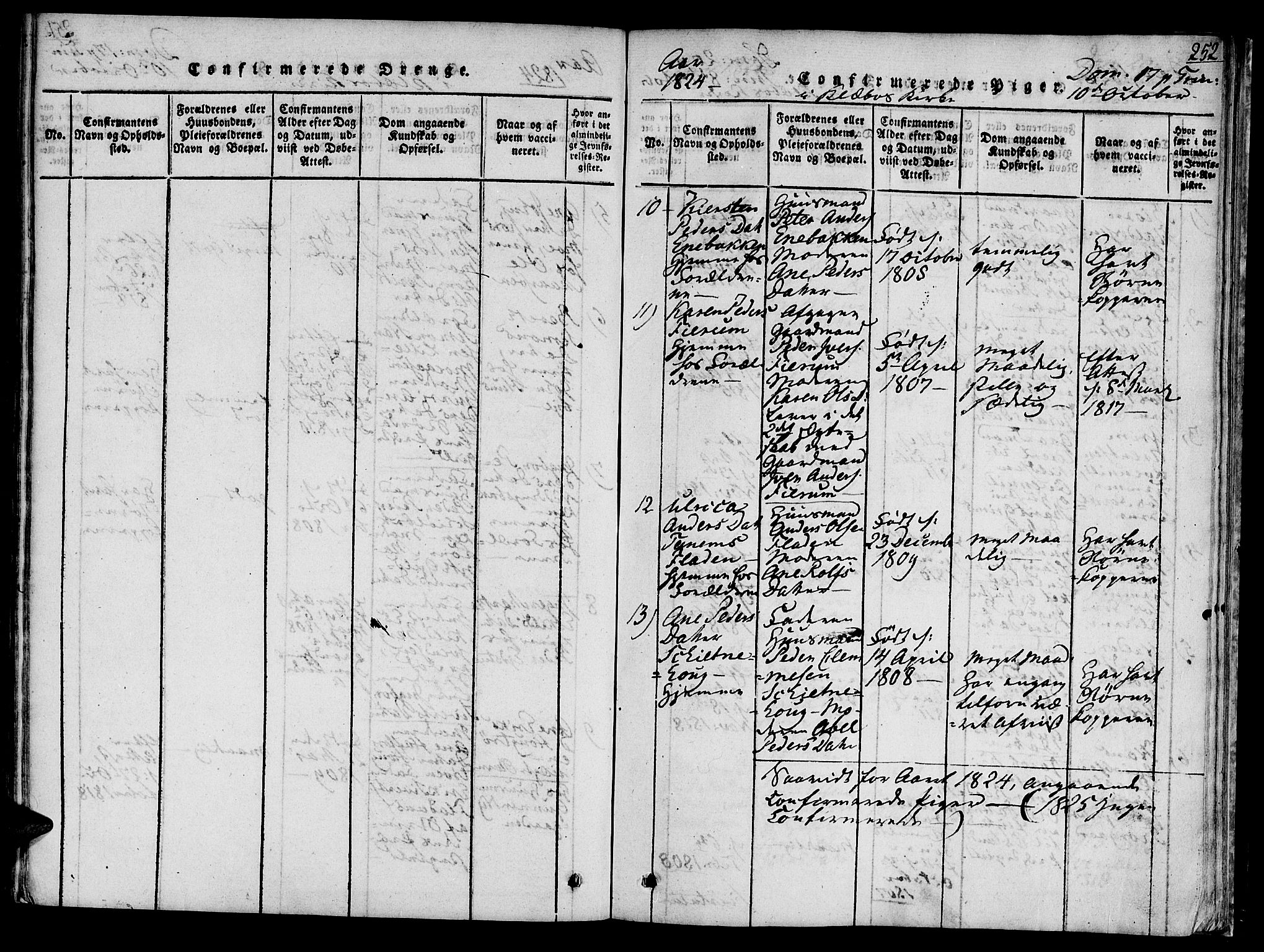 Ministerialprotokoller, klokkerbøker og fødselsregistre - Sør-Trøndelag, SAT/A-1456/618/L0439: Parish register (official) no. 618A04 /1, 1816-1843, p. 252