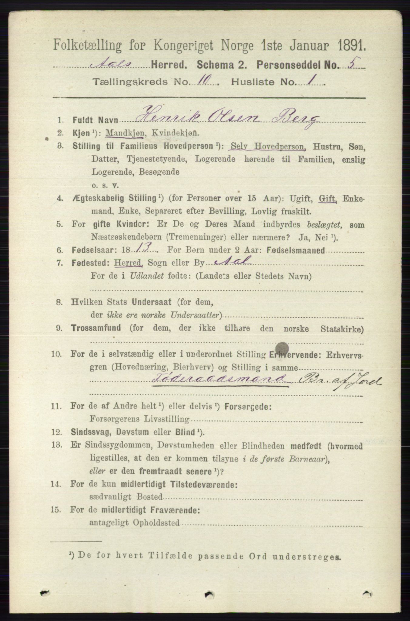 RA, 1891 census for 0619 Ål, 1891, p. 2697