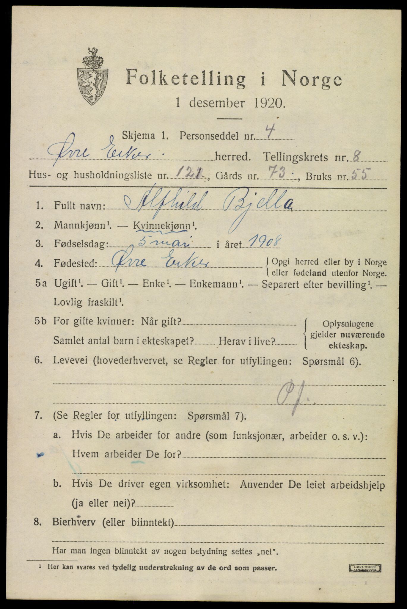 SAKO, 1920 census for Øvre Eiker, 1920, p. 15344