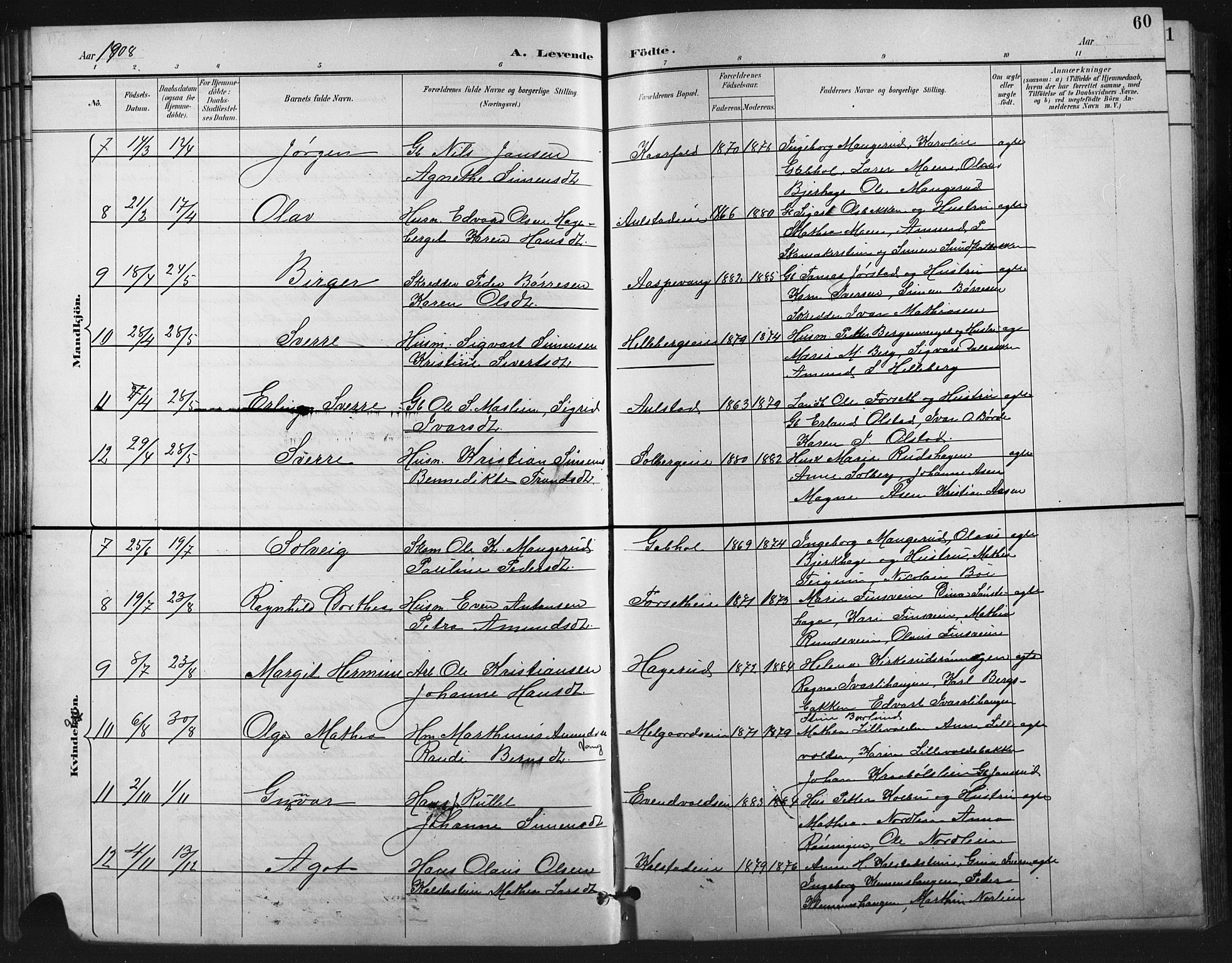 Vestre Gausdal prestekontor, AV/SAH-PREST-094/H/Ha/Hab/L0003: Parish register (copy) no. 3, 1896-1925, p. 60