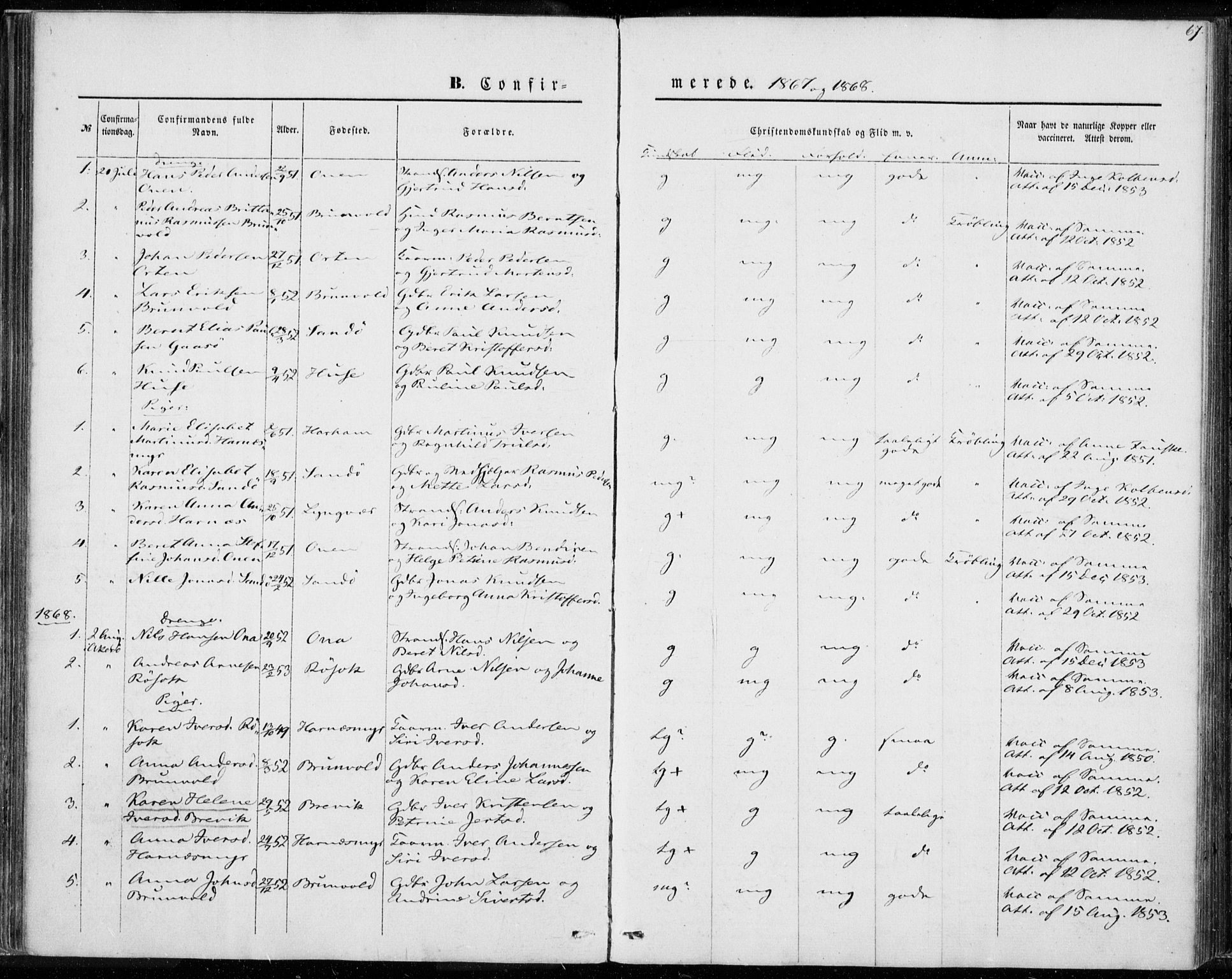 Ministerialprotokoller, klokkerbøker og fødselsregistre - Møre og Romsdal, AV/SAT-A-1454/561/L0728: Parish register (official) no. 561A02, 1858-1878, p. 67