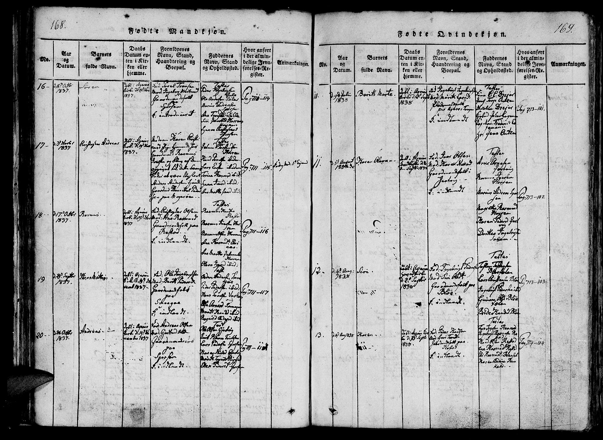 Ministerialprotokoller, klokkerbøker og fødselsregistre - Møre og Romsdal, AV/SAT-A-1454/560/L0718: Parish register (official) no. 560A02, 1817-1844, p. 168-169