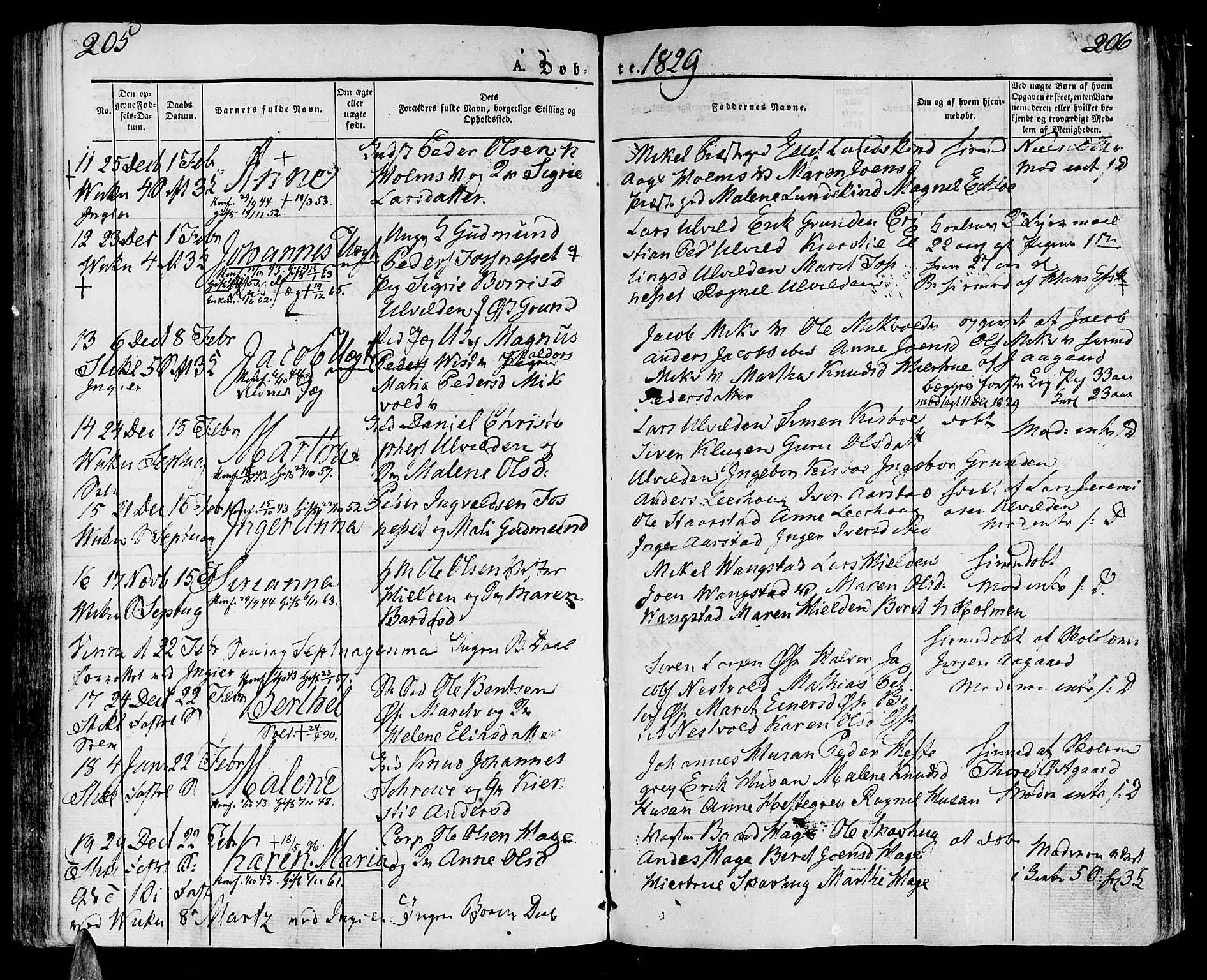 Ministerialprotokoller, klokkerbøker og fødselsregistre - Nord-Trøndelag, SAT/A-1458/723/L0237: Parish register (official) no. 723A06, 1822-1830, p. 205-206