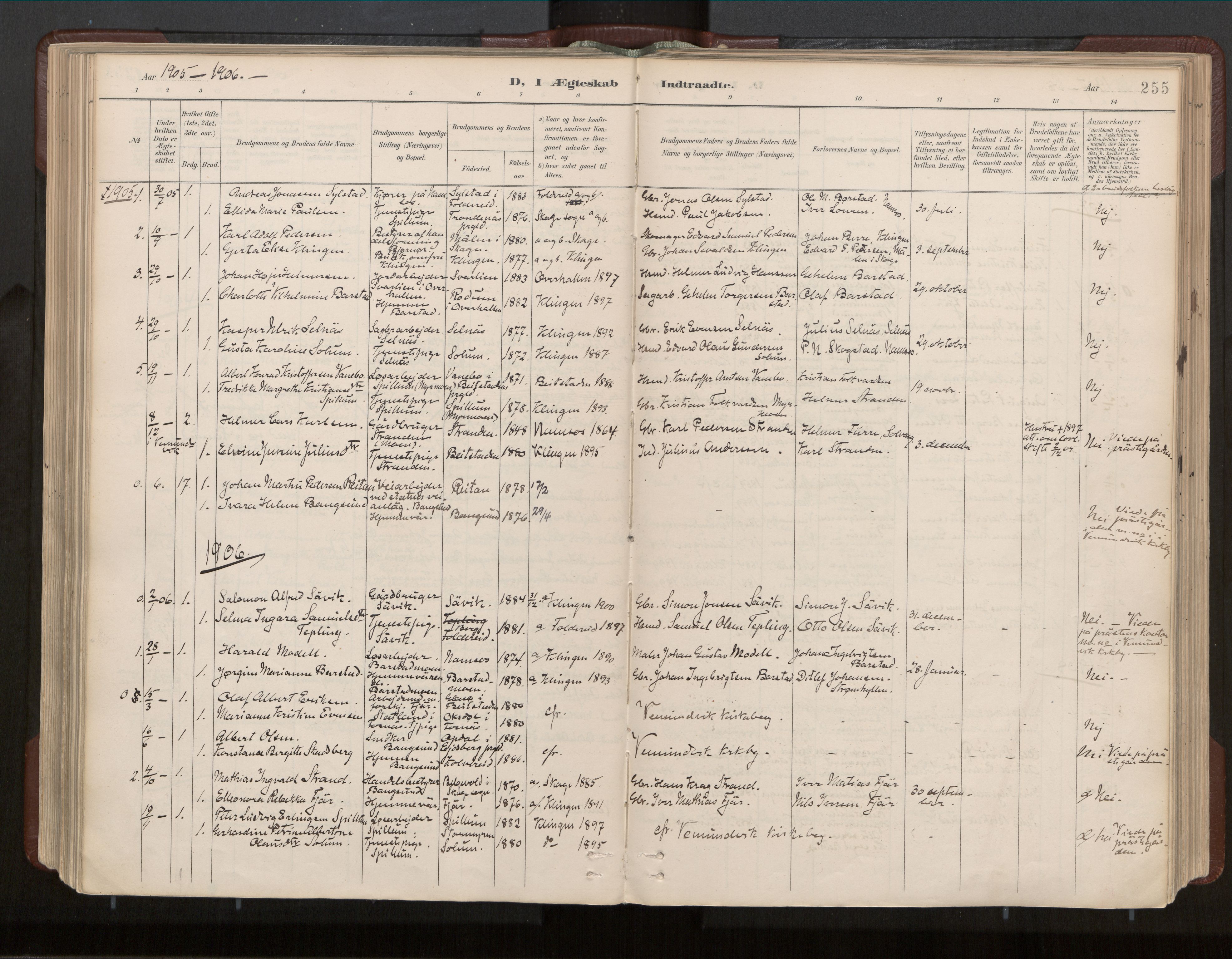 Ministerialprotokoller, klokkerbøker og fødselsregistre - Nord-Trøndelag, SAT/A-1458/770/L0589: Parish register (official) no. 770A03, 1887-1929, p. 255
