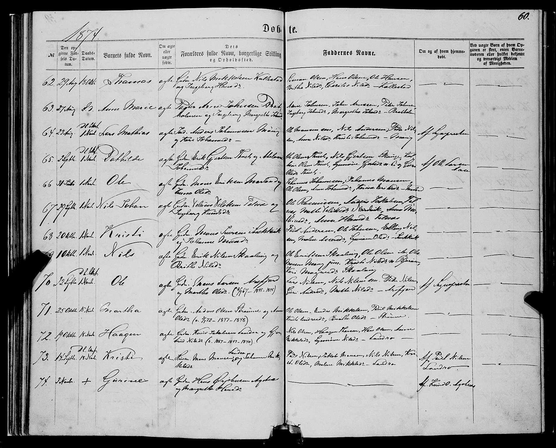 Fjell sokneprestembete, SAB/A-75301/H/Haa: Parish register (official) no. A 3, 1864-1877, p. 60