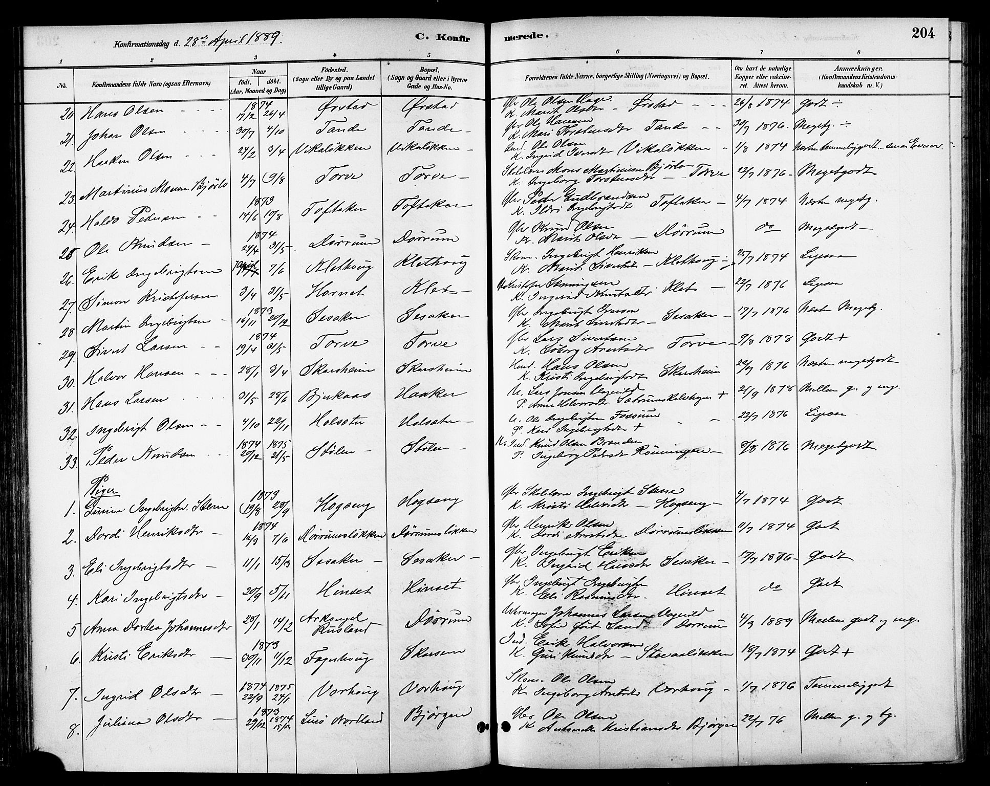Ministerialprotokoller, klokkerbøker og fødselsregistre - Sør-Trøndelag, SAT/A-1456/678/L0901: Parish register (official) no. 678A10, 1881-1894, p. 204