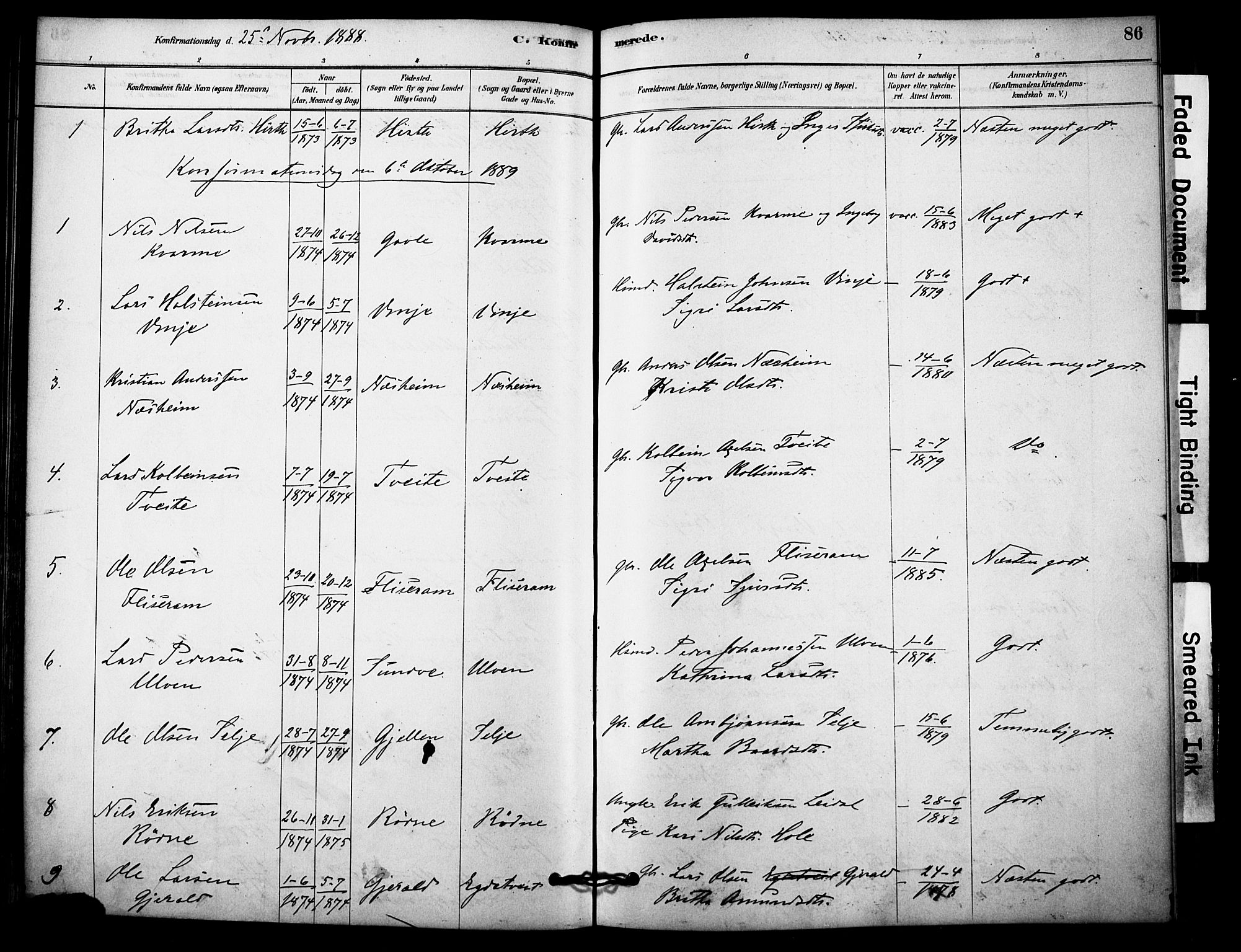 Vossestrand Sokneprestembete, SAB/A-79101/H/Haa: Parish register (official) no. C 1, 1878-1903, p. 86